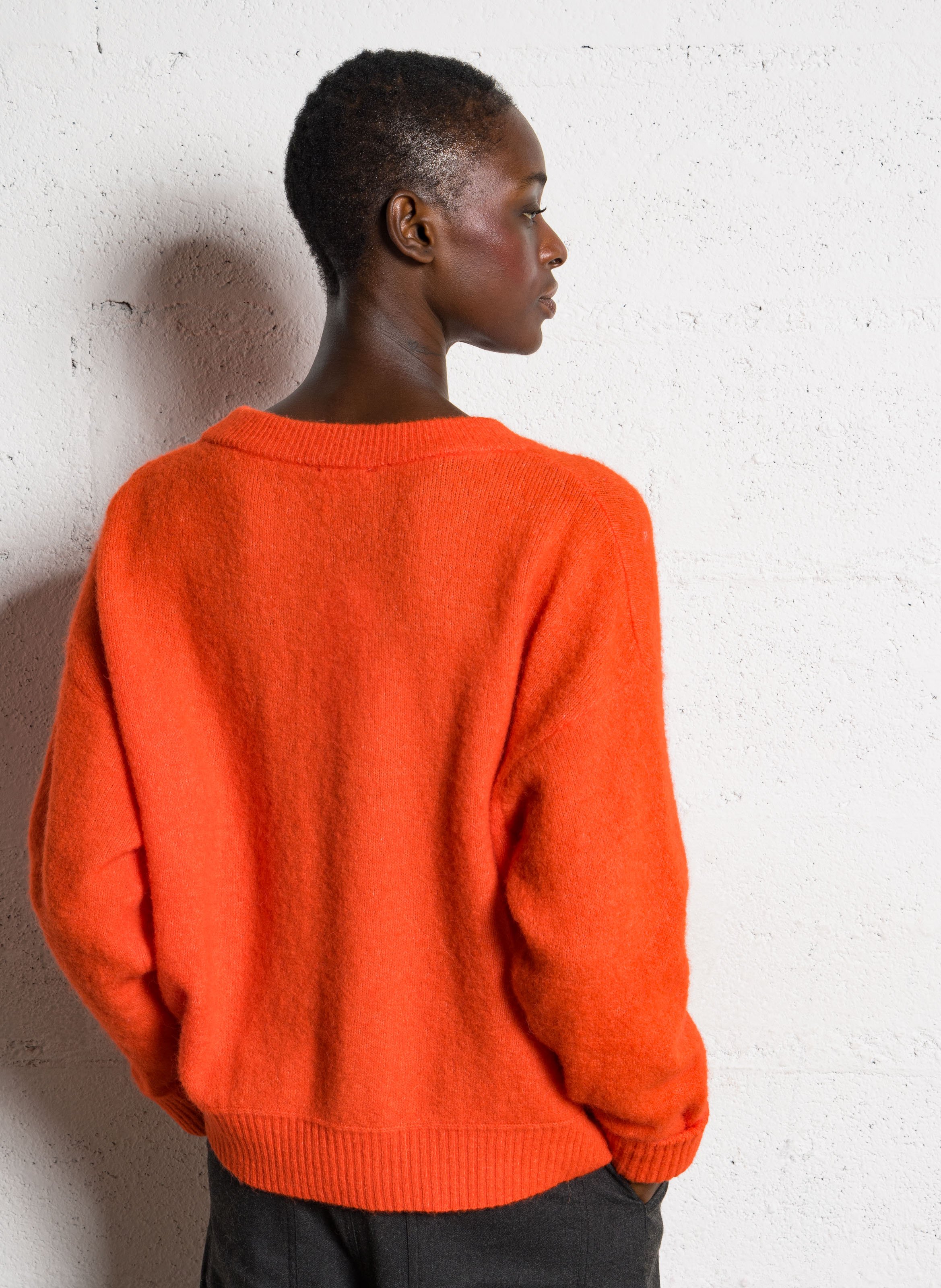 Pull ample col rond en laine mélangée AMERICAN VINTAGE Rouge