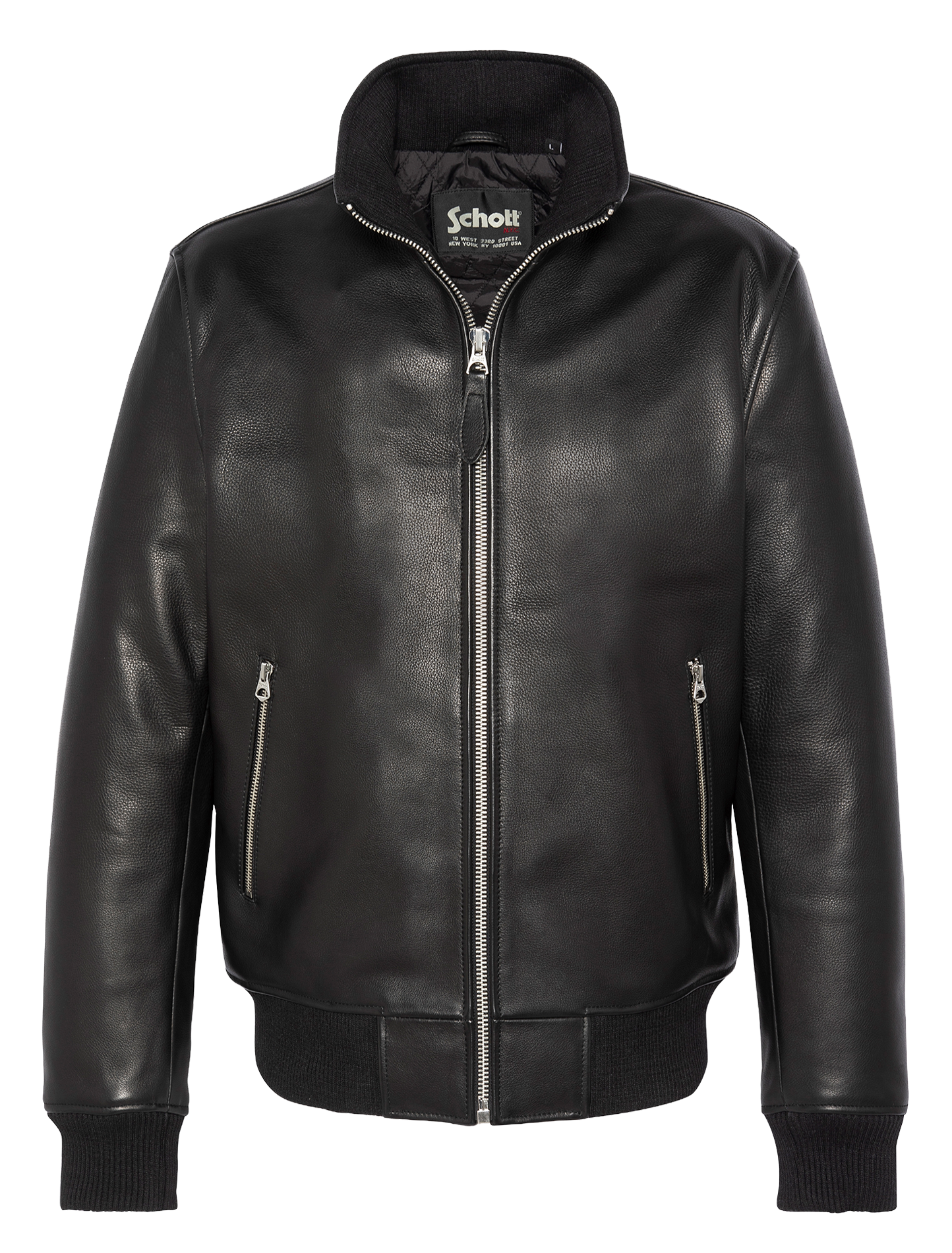 Blouson en cuir droit col montant  SCHOTT Noir
