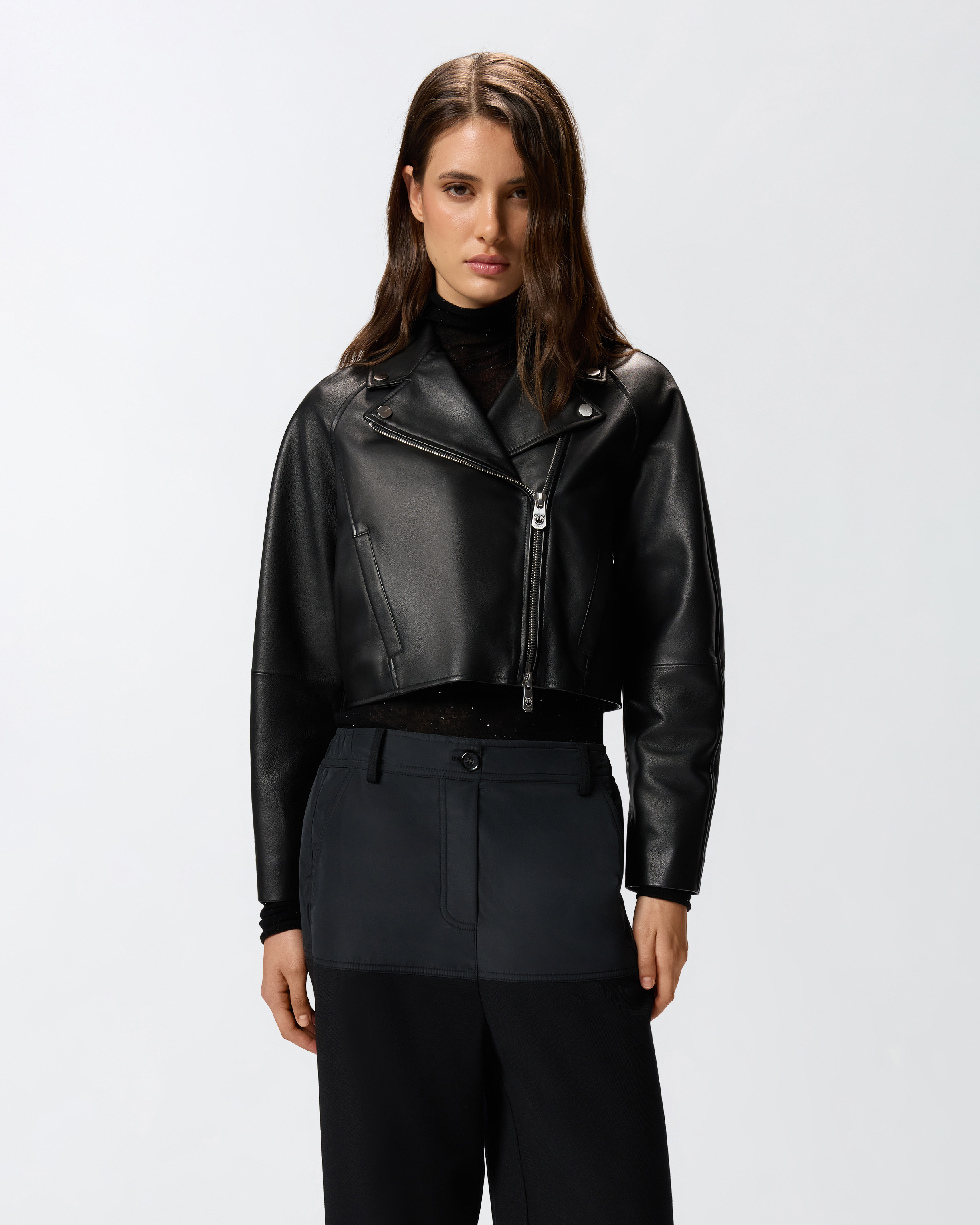 Cropped nappa leather biker jacket PINKO Black