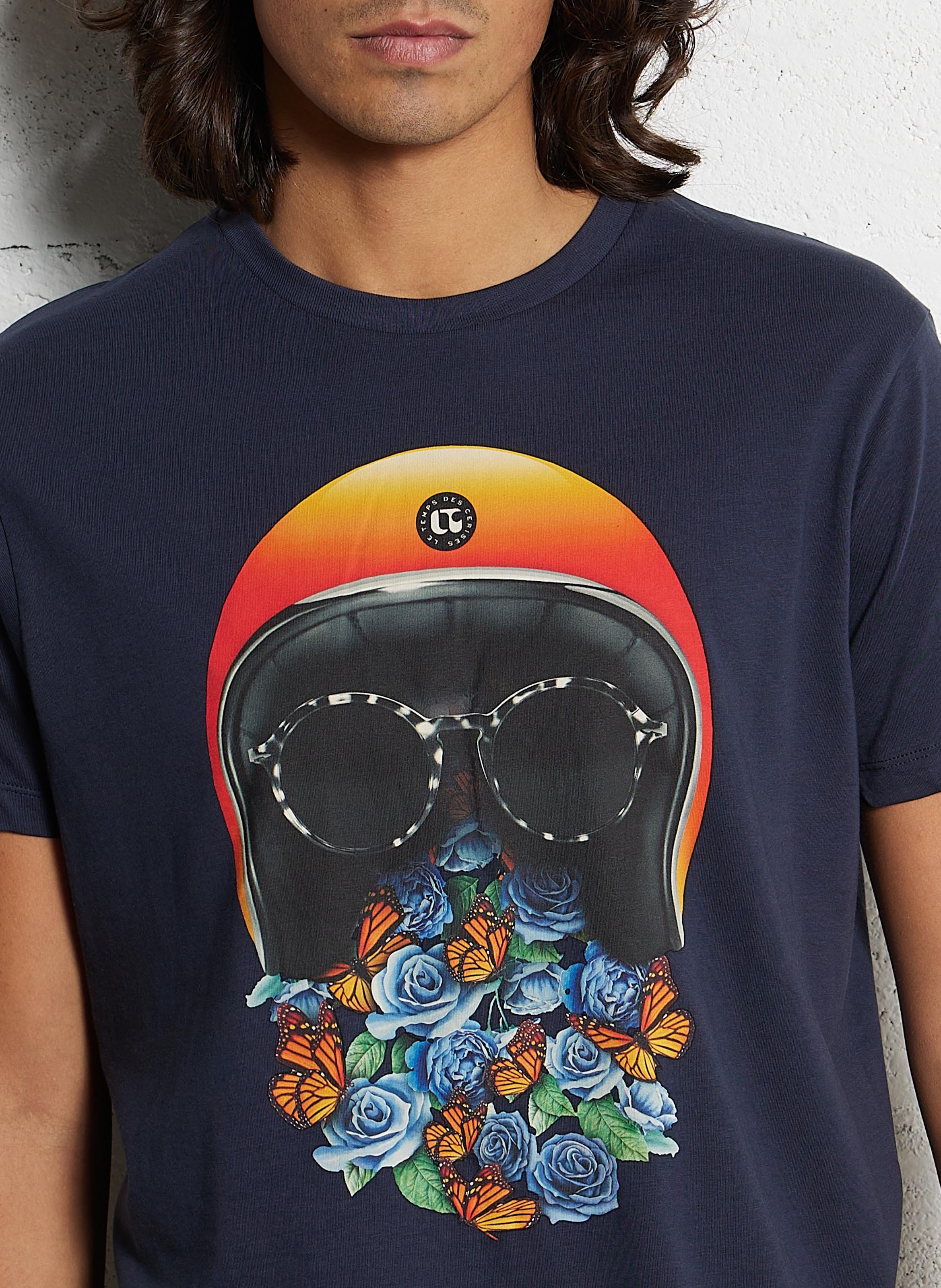 Loose-fit screen-printed cotton T-shirt LE TEMPS DES CERISES Blue