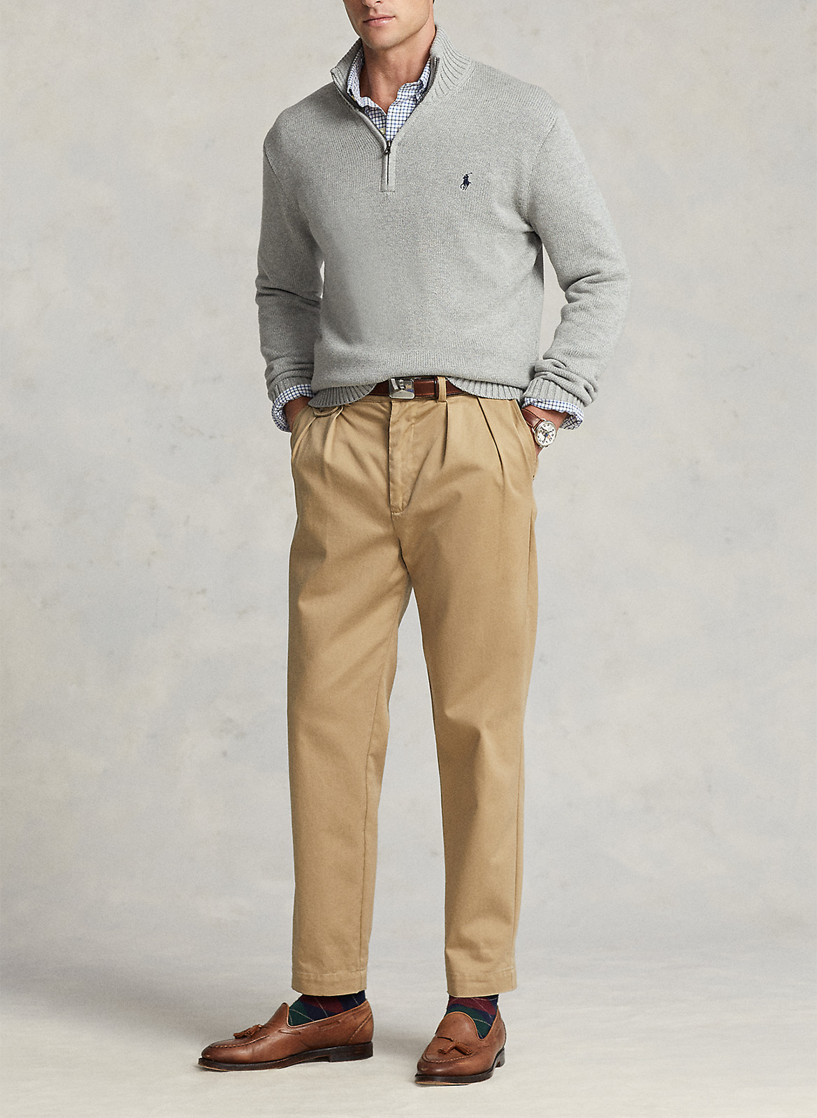 Baumwoll-Pullover mit Reißverschluss am Kragen POLO RALPH LAUREN Grau