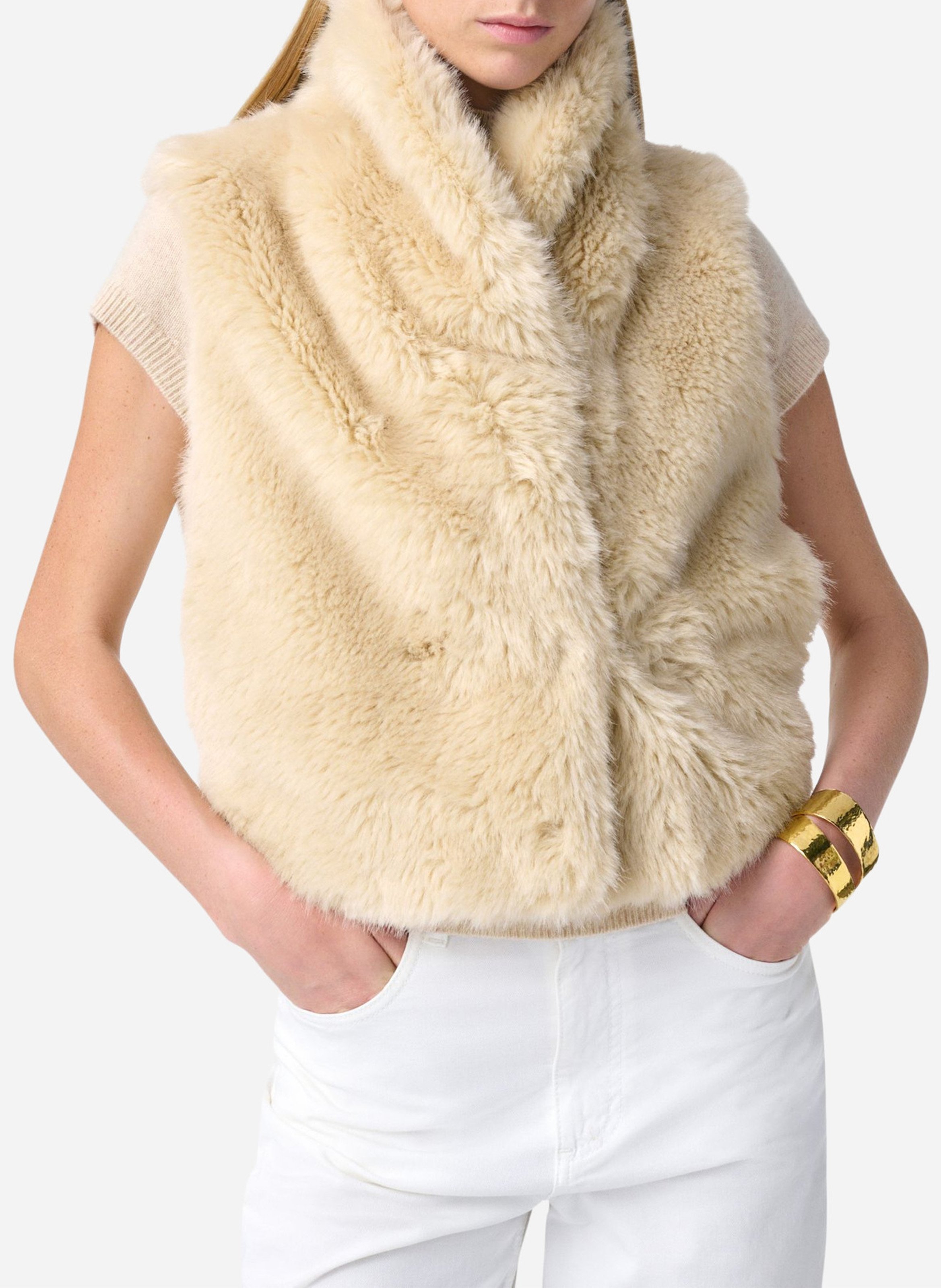 Straight jacket with high collar in faux fur VANESSA BRUNO Beige