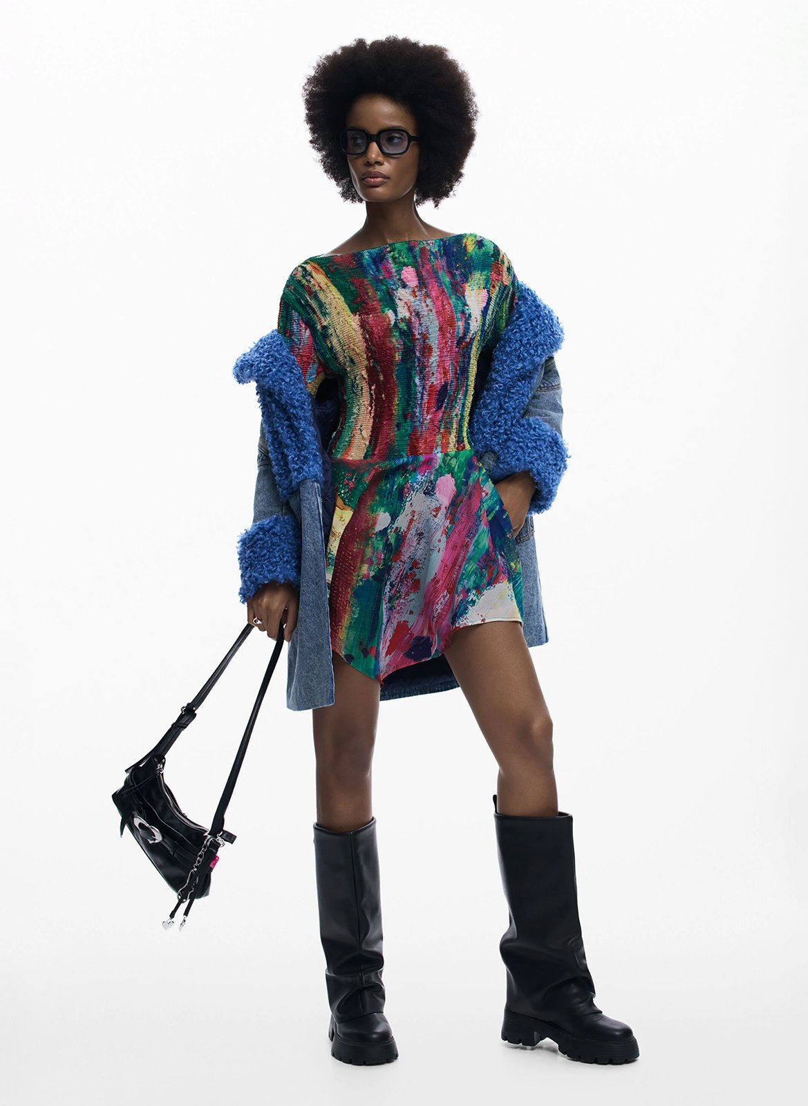 Bedrucktes Kurzkleid mit U-Boot-Ausschnitt DESIGUAL Mehrfarbig