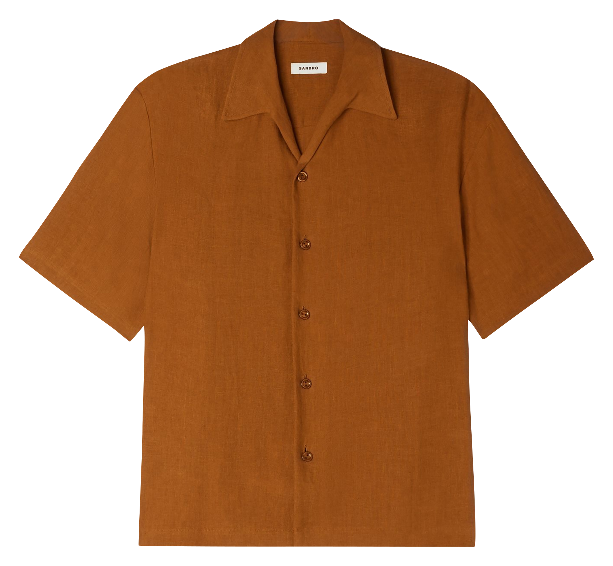Chemise droite col cubain en lin SANDRO Marron