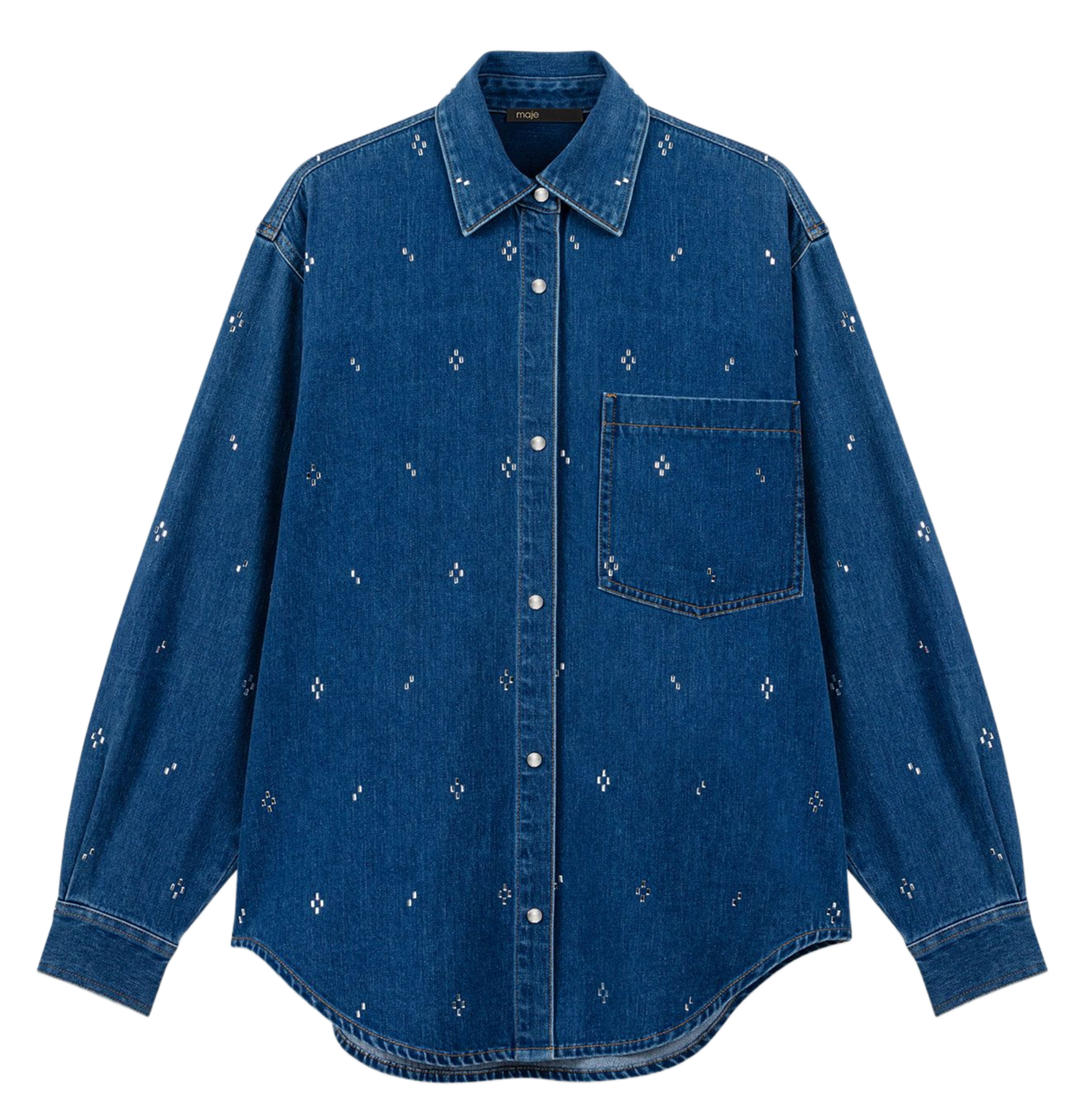 Chemise ample en jean à strass MAJE Bleu