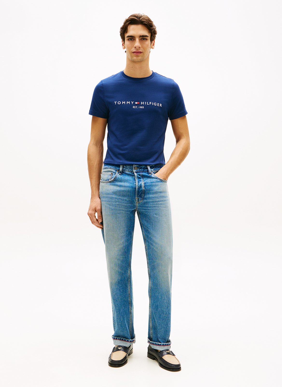 Embroidered organic cotton T-shirt with round neck TOMMY HILFIGER Blue