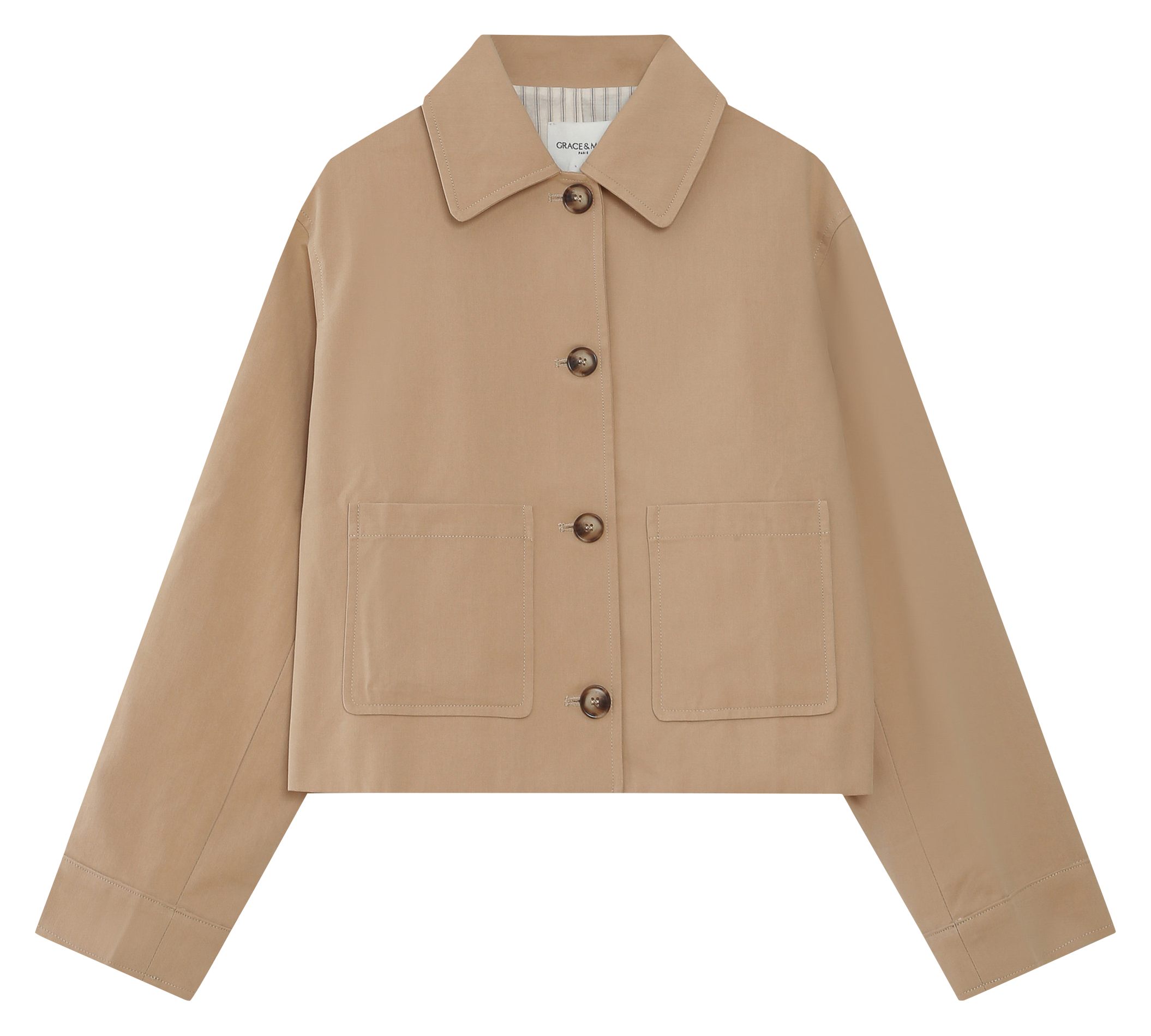 Cotton-blend coat with classic collar GRACE ET MILA Beige