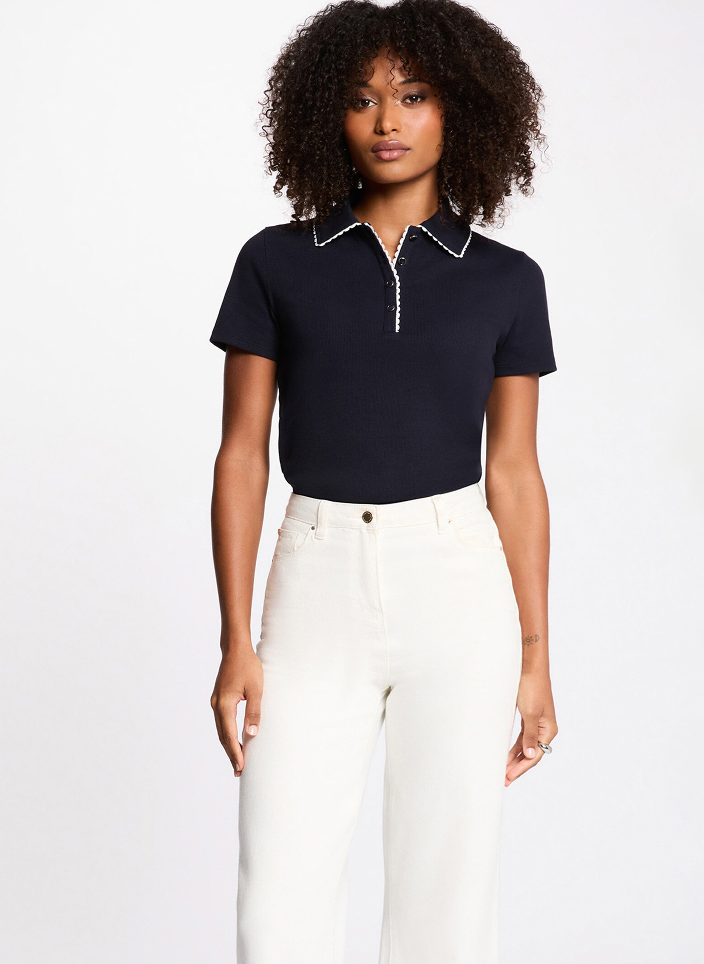 Polo met getailleerde pasvorm in effen breisel MORGAN Blauw