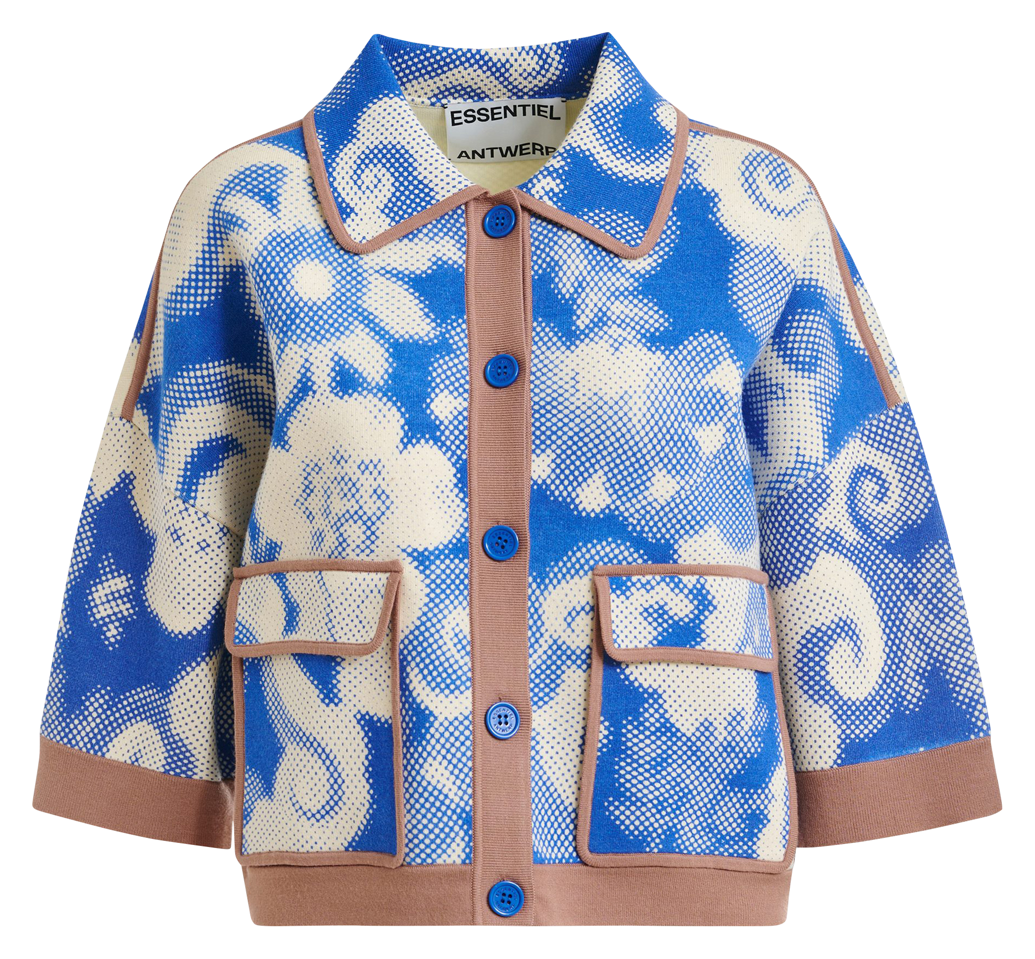 Floral oversized cardigan with 3/4 sleeves ESSENTIEL ANTWERP White