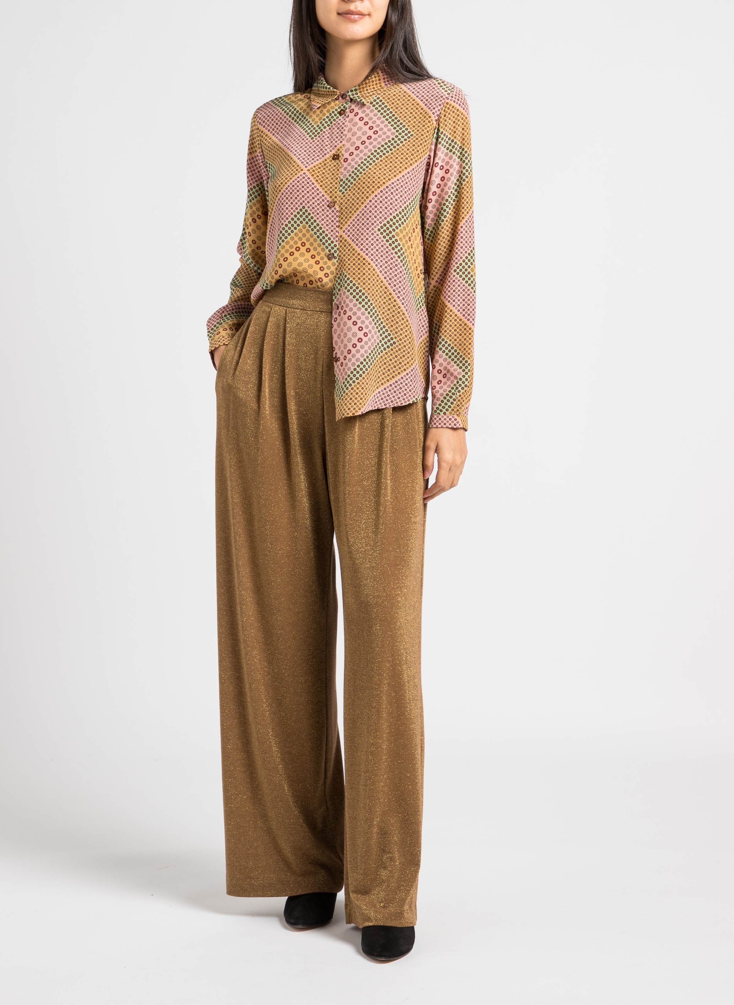 Bedruckte Seidenbluse mit klassischem Kragen MOMONI Beige