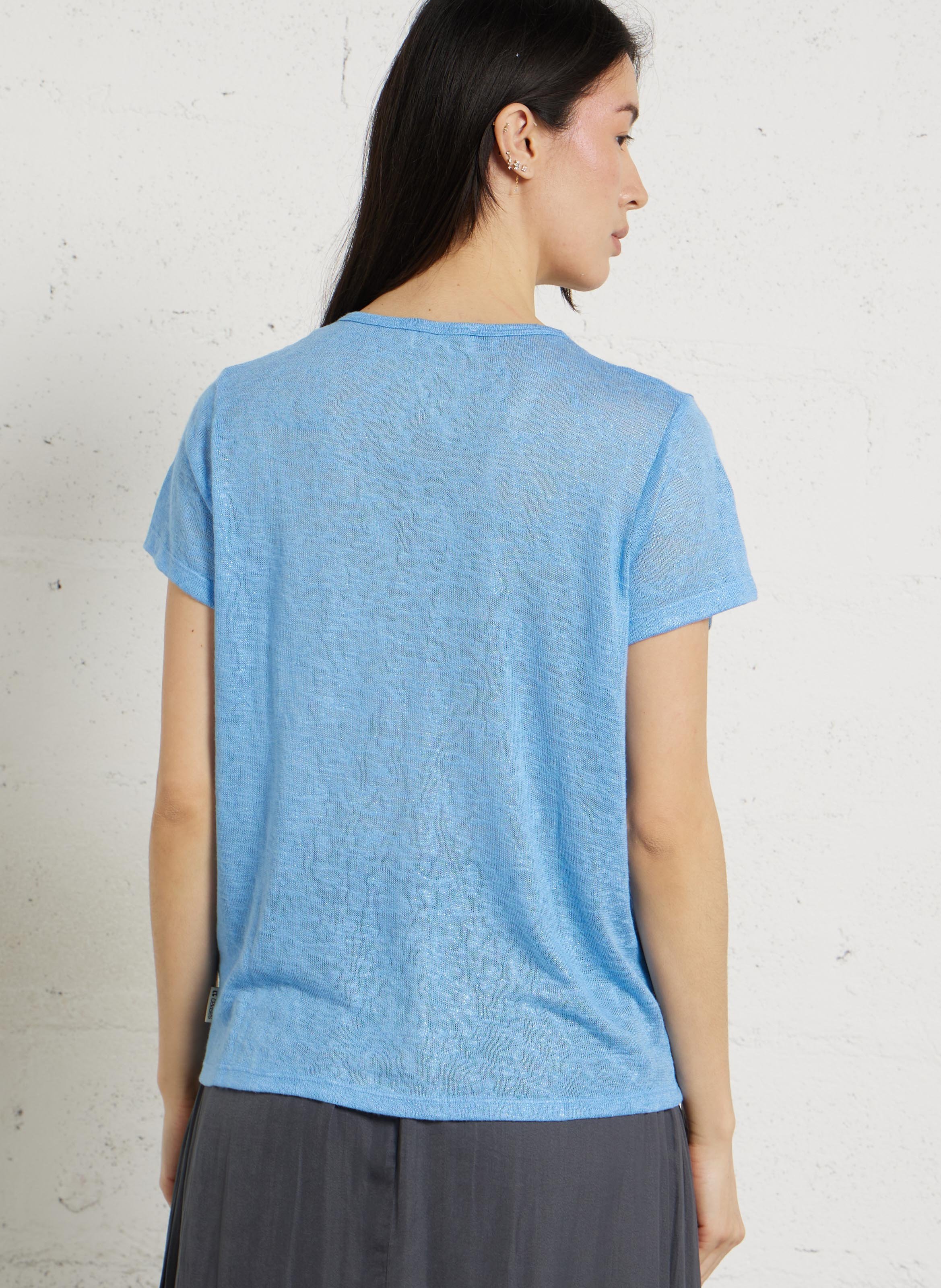 Tee-shirt droit col tunisien LE TEMPS DES CERISES Bleu