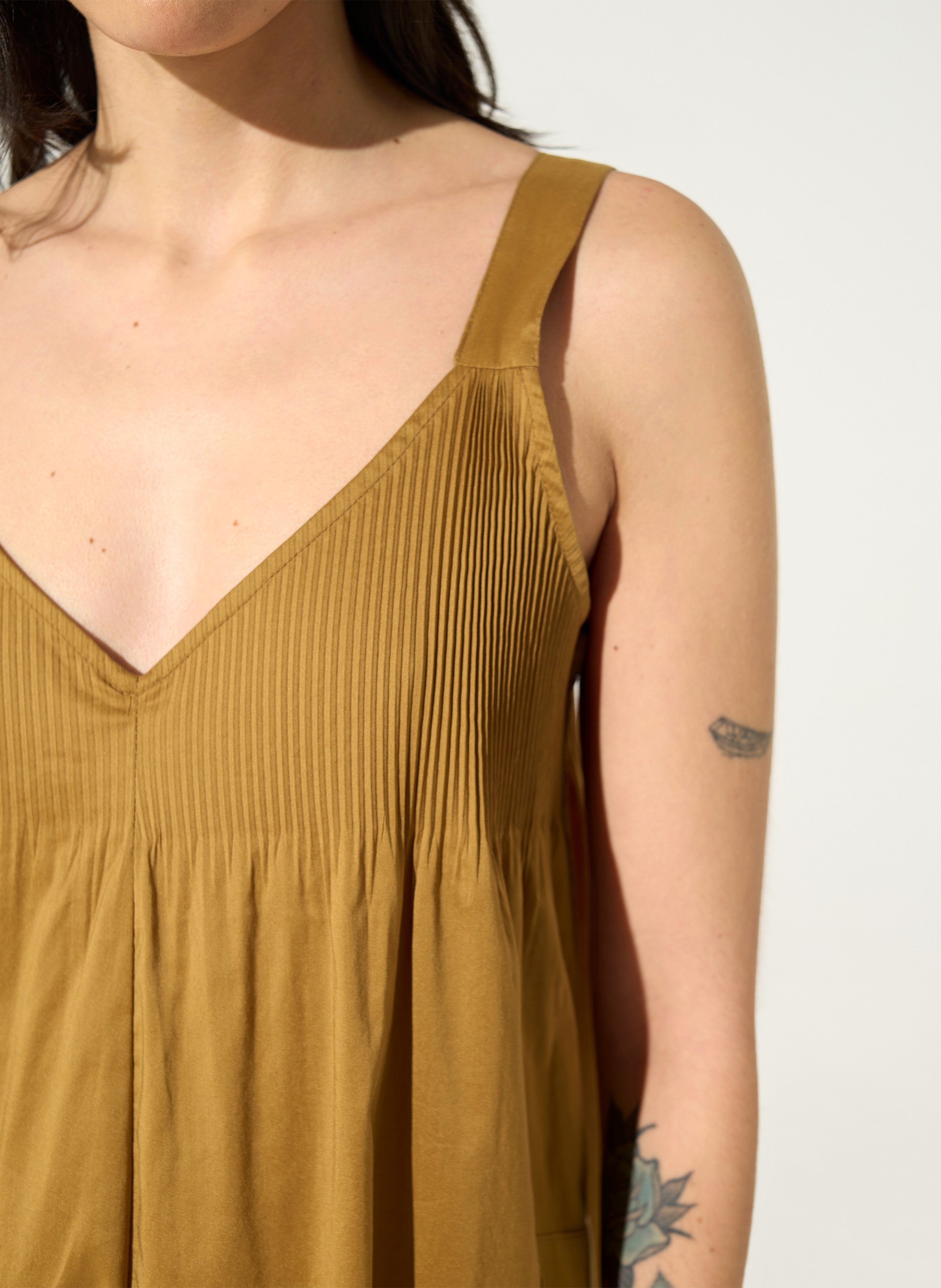 Long cotton-blend V-neck dress COTELAC Brown