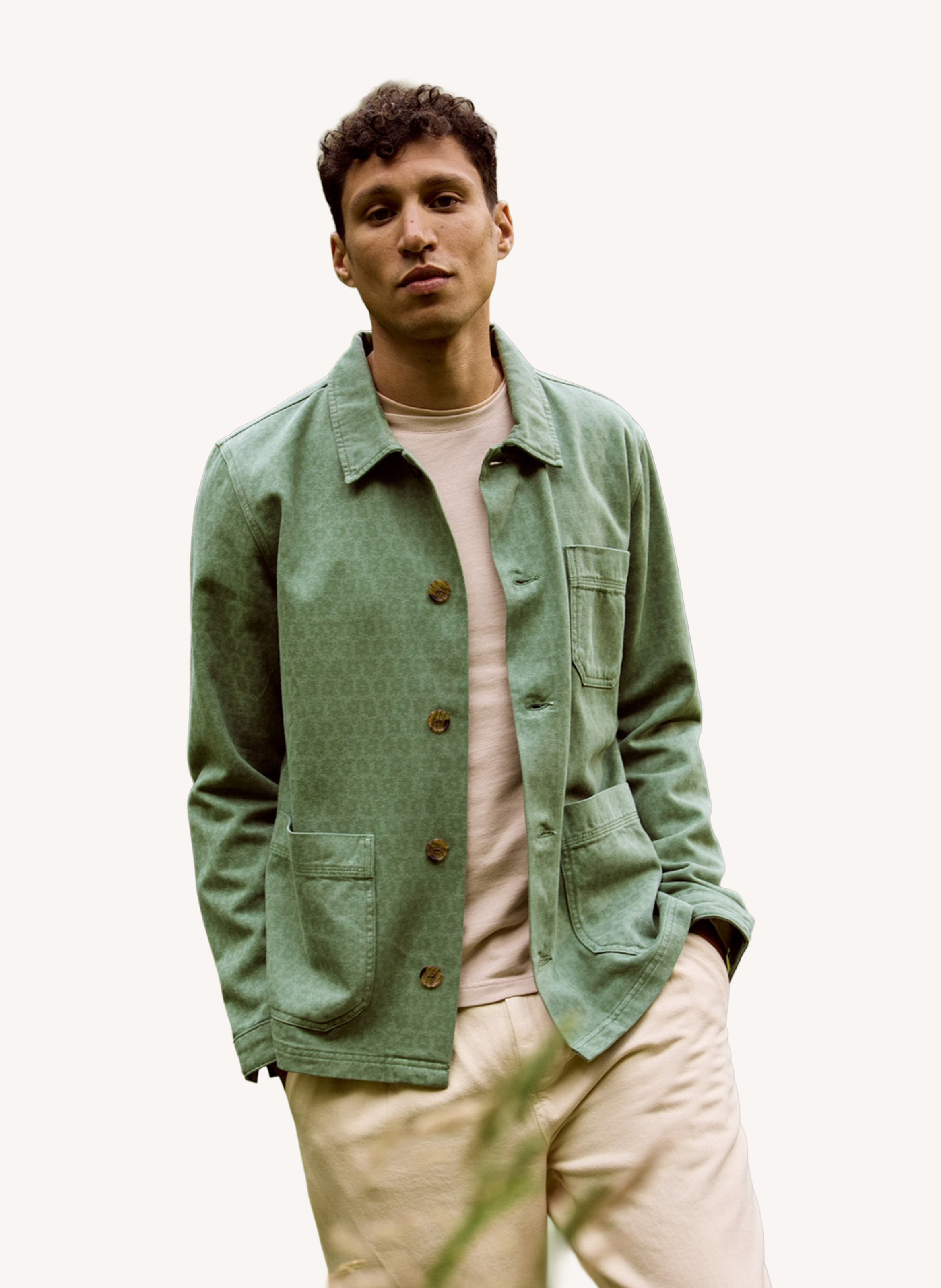 Veste droite col classique en coton imprimé FAGUO Bleu