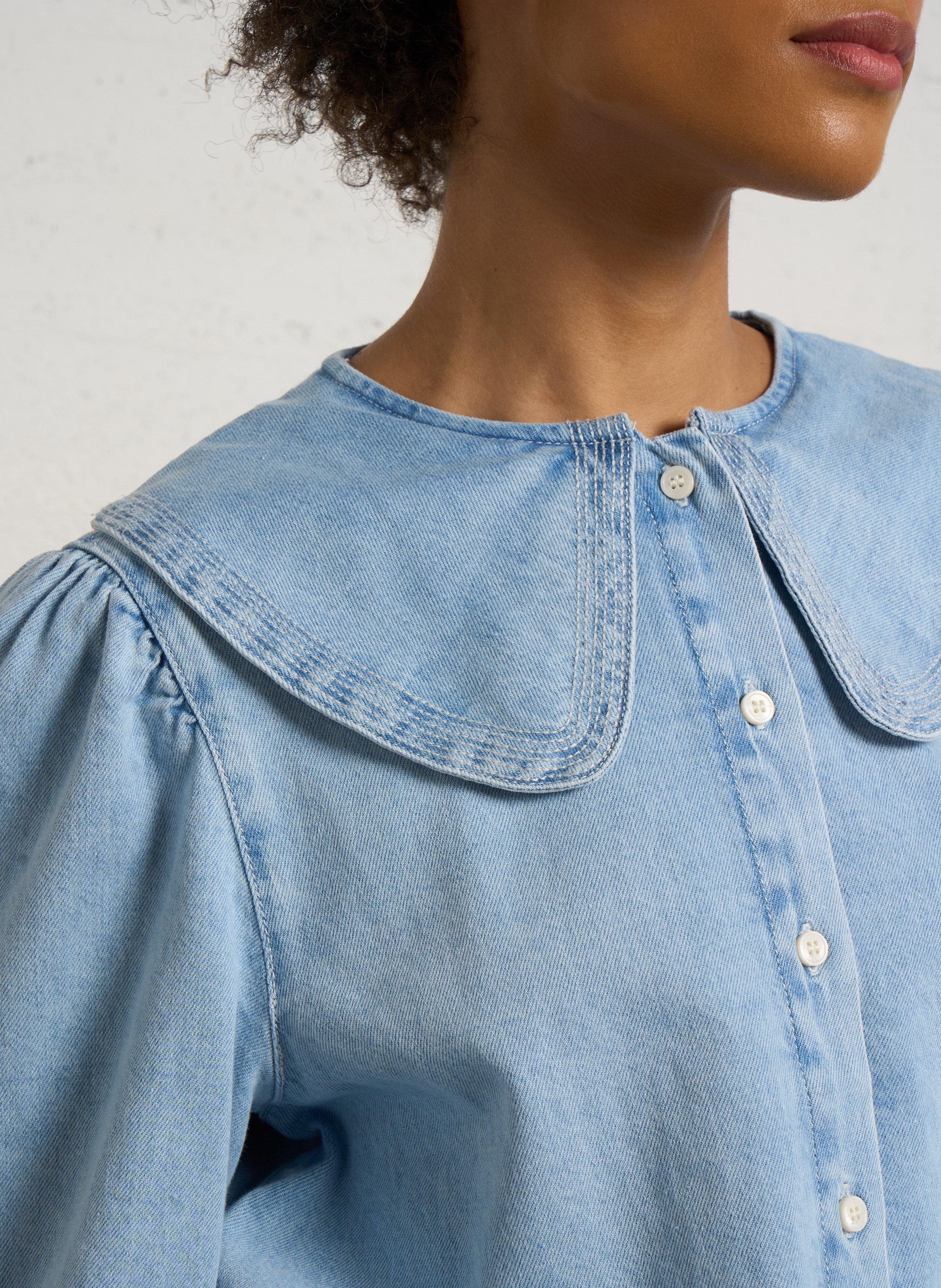 Button-down denim shirt DES PETITS HAUTS Blue