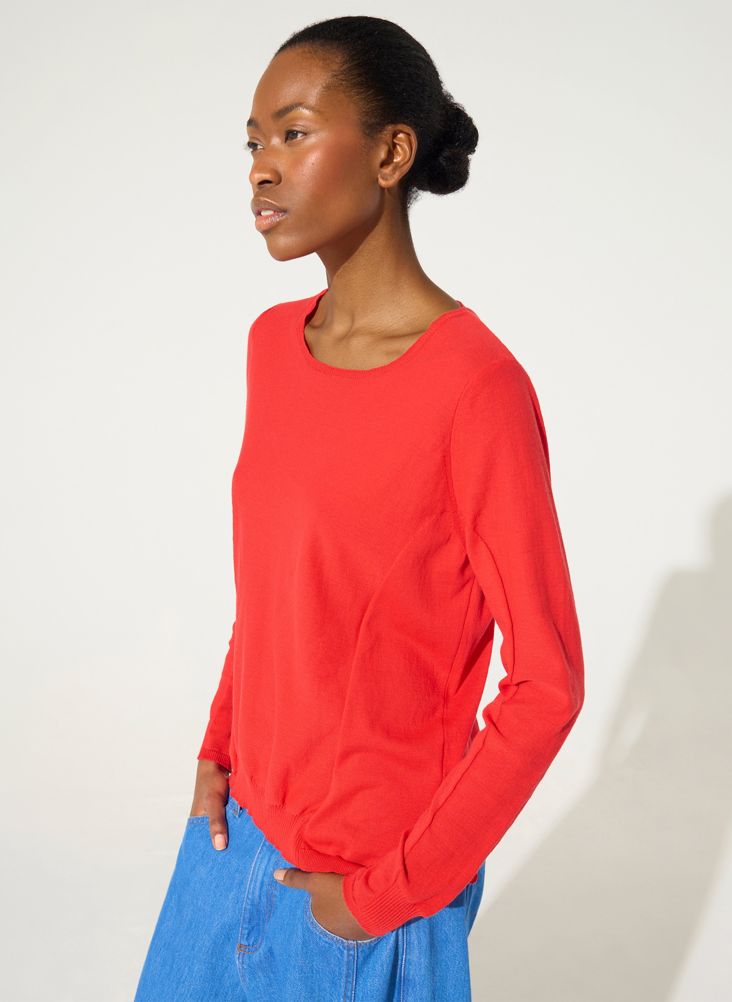 Pull droit col bateau en coton COTELAC ACOTE Rouge