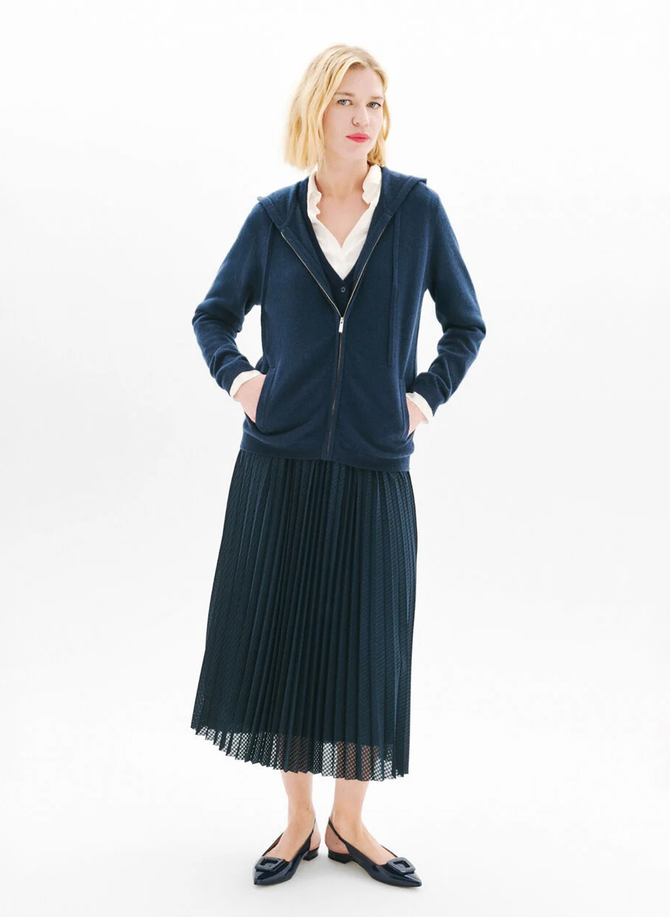 Sweat à capuche en laine et en cachemire mélangés CAROLL Bleu