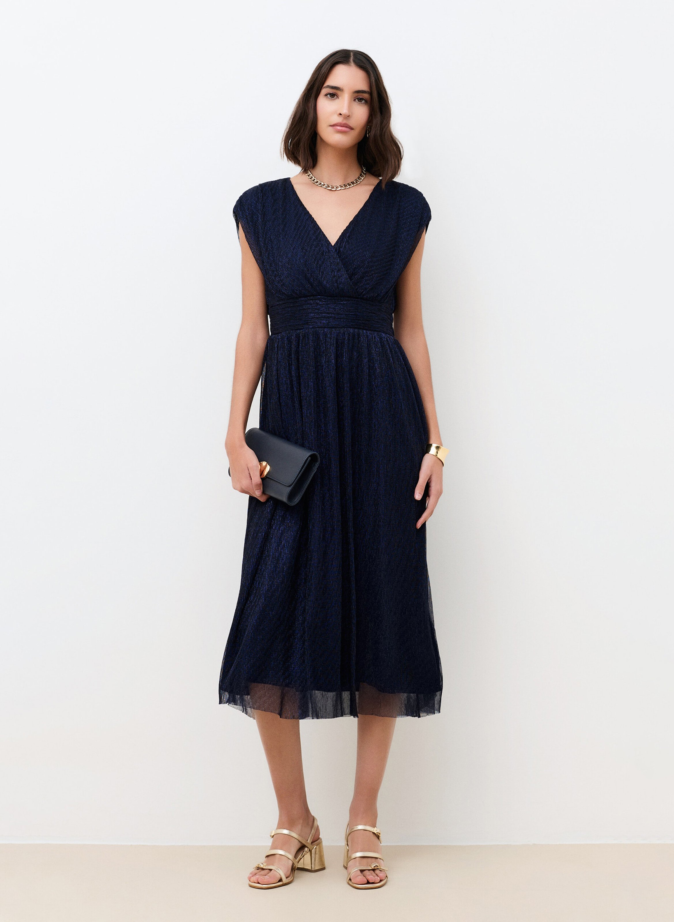 Robe midi col V  CAROLL Bleu
