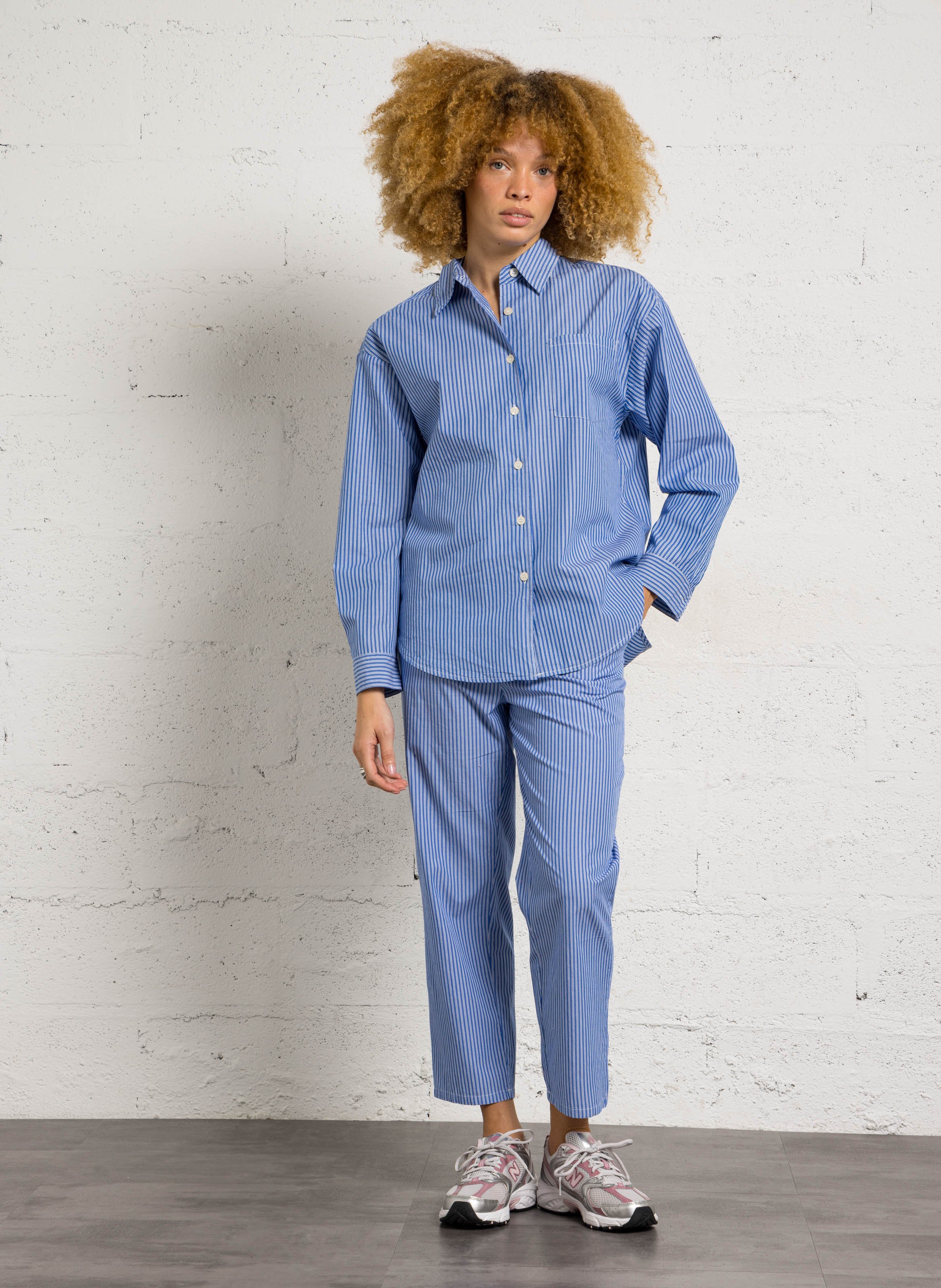 Gerade geschnittene Baumwollbluse mit Streifen AMERICAN VINTAGE Blau