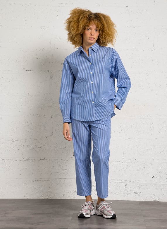 Chemise en viscose à motif - Manches longues - Bleu/blanc/rayé - FEMME Chemise en viscose à motif - Manches longues - Bleu/blanc/rayé - FEMME