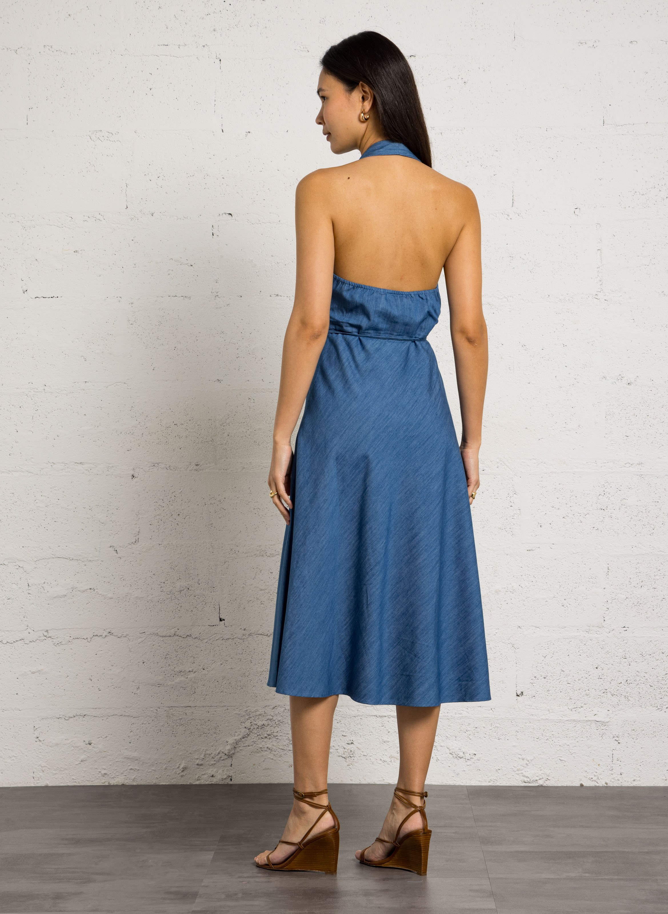 Robe midi évasée avec ceinture LA PETITE ETOILE Bleu