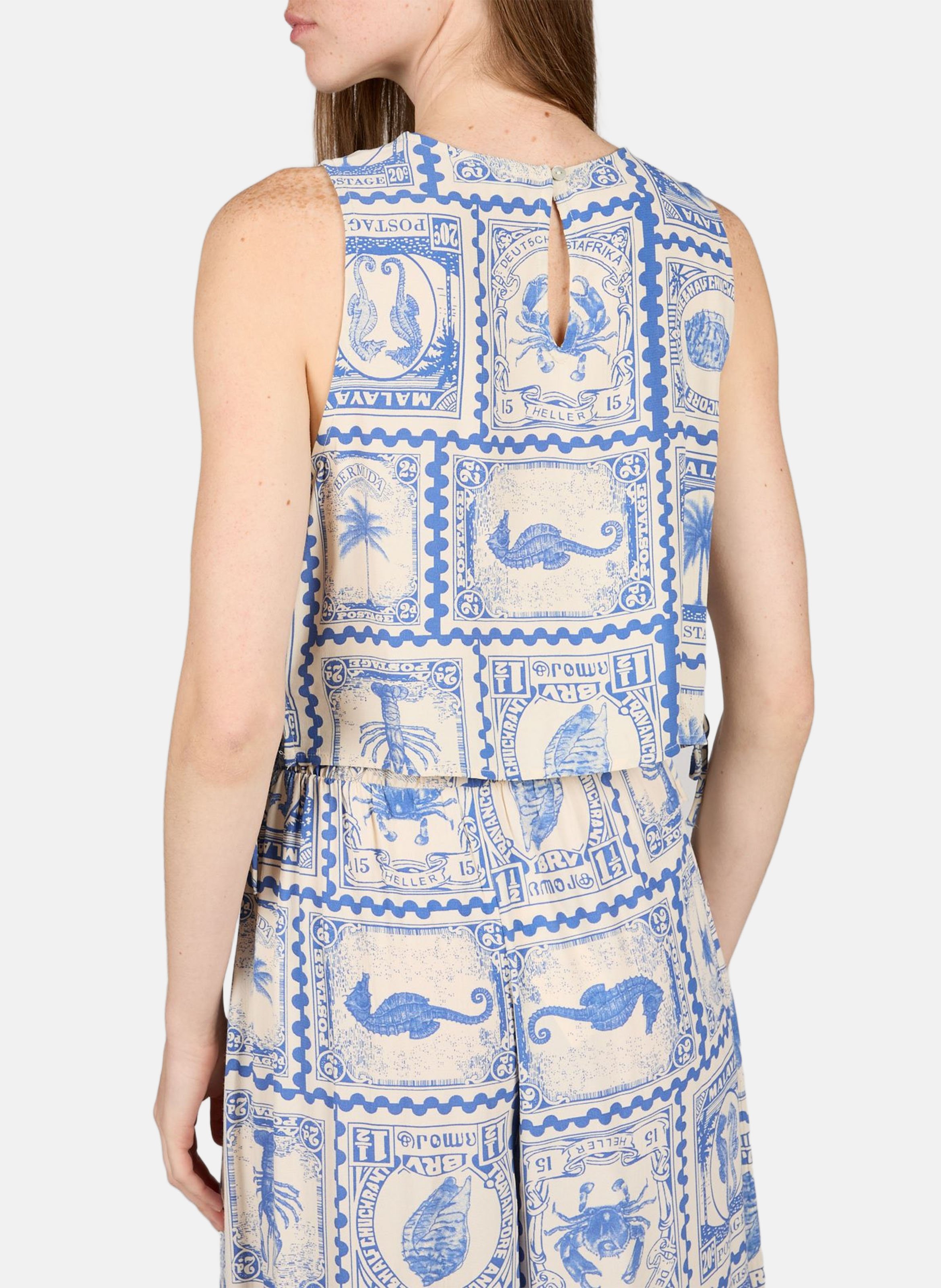Printed sleeveless top OBJECT Beige
