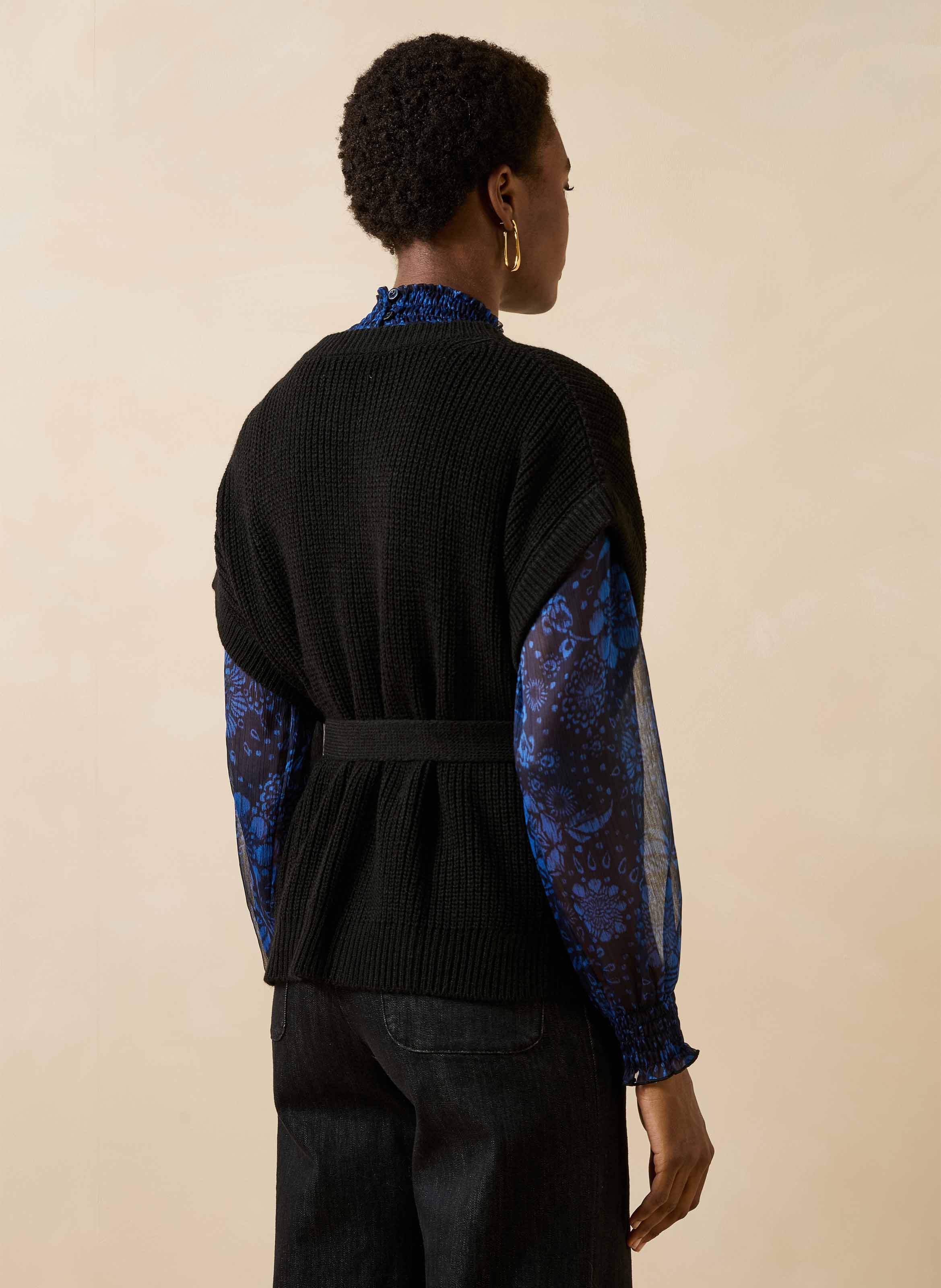 Sleeveless oversized ribbed cardigan LA FEE MARABOUTEE Black