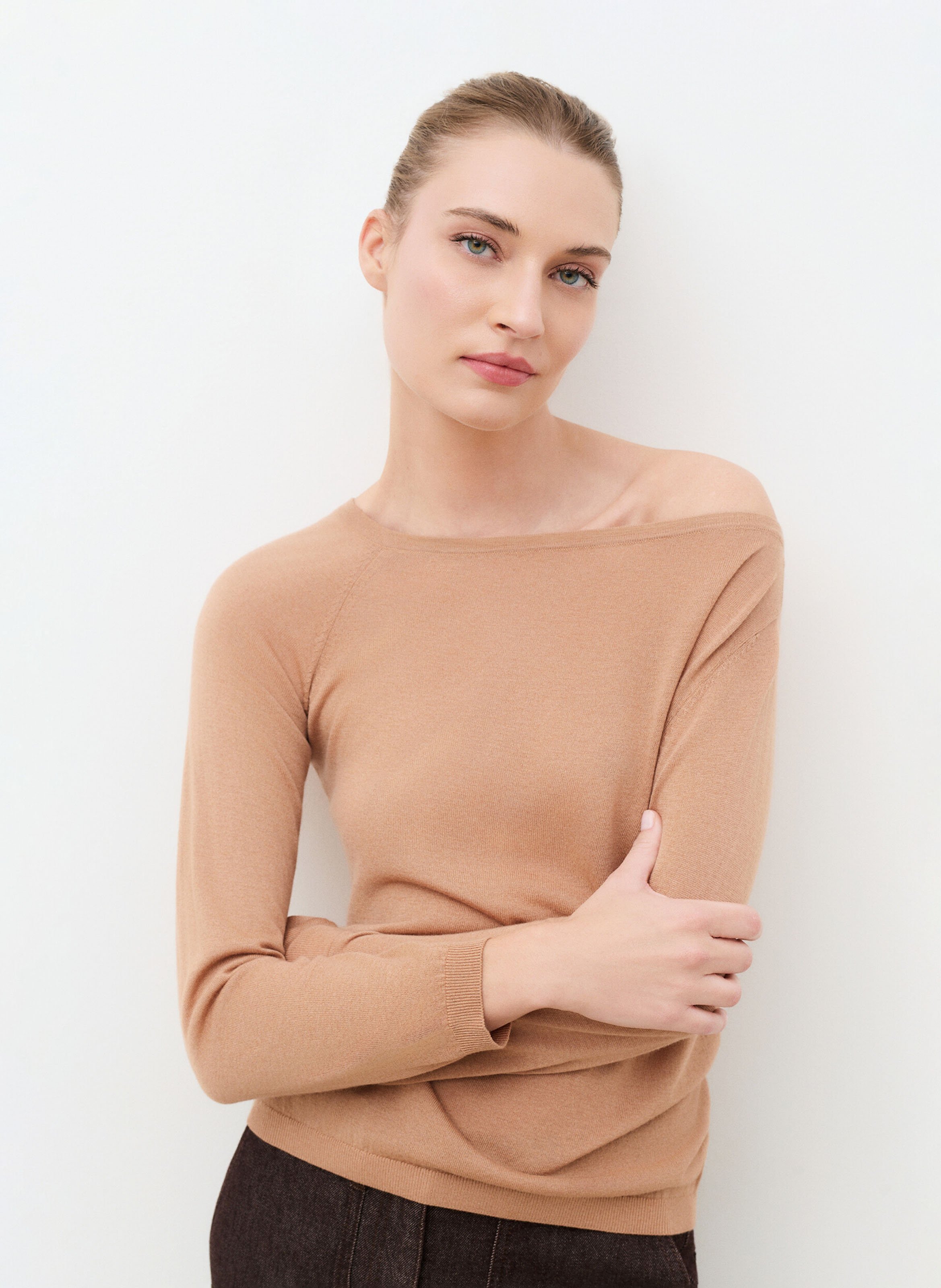 Pullover mit asymmetrischem Kragen aus Wollmischung CAROLL Braun