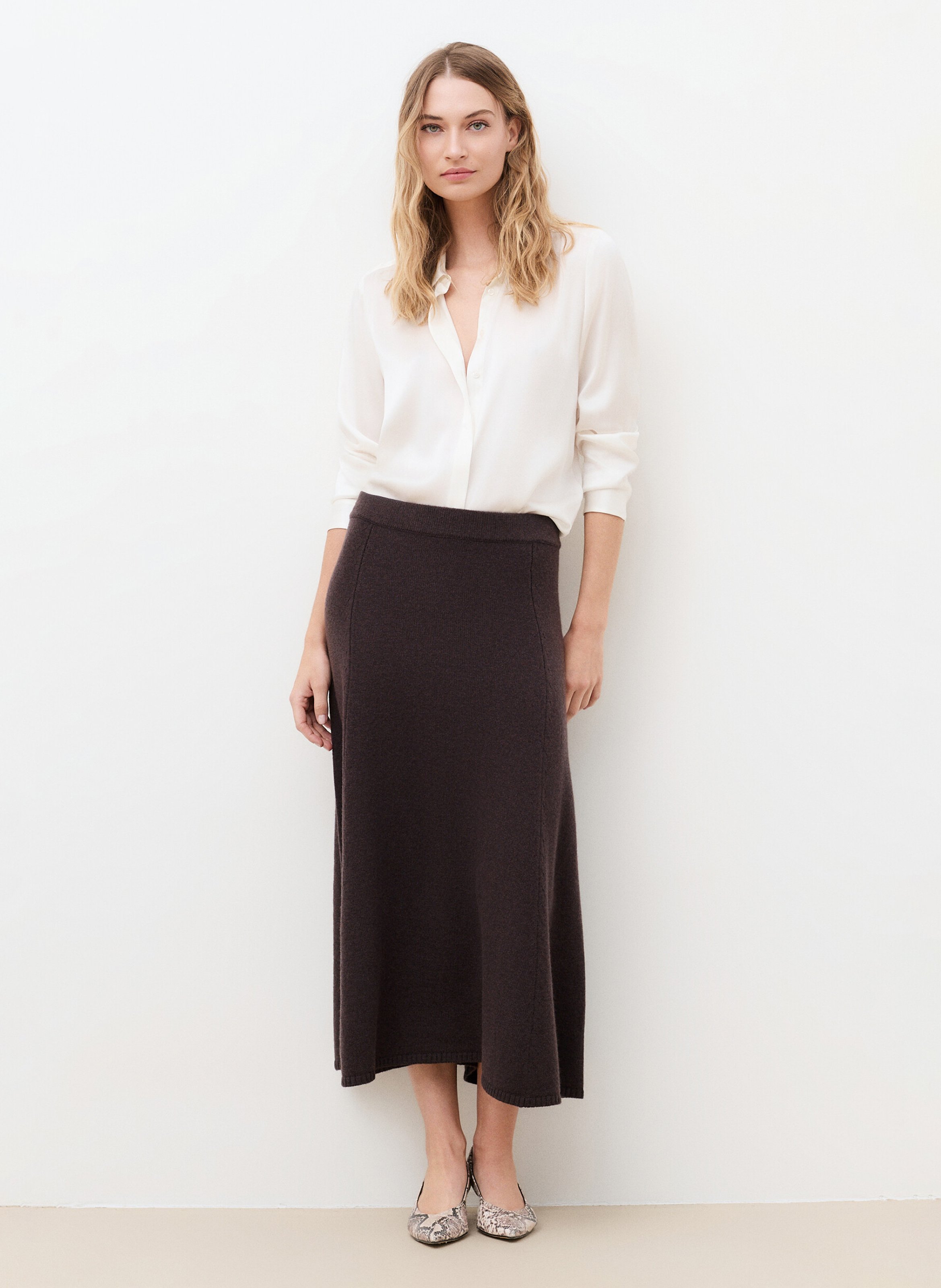 Midi Skirt in a Wool Blend CAROLL Brown