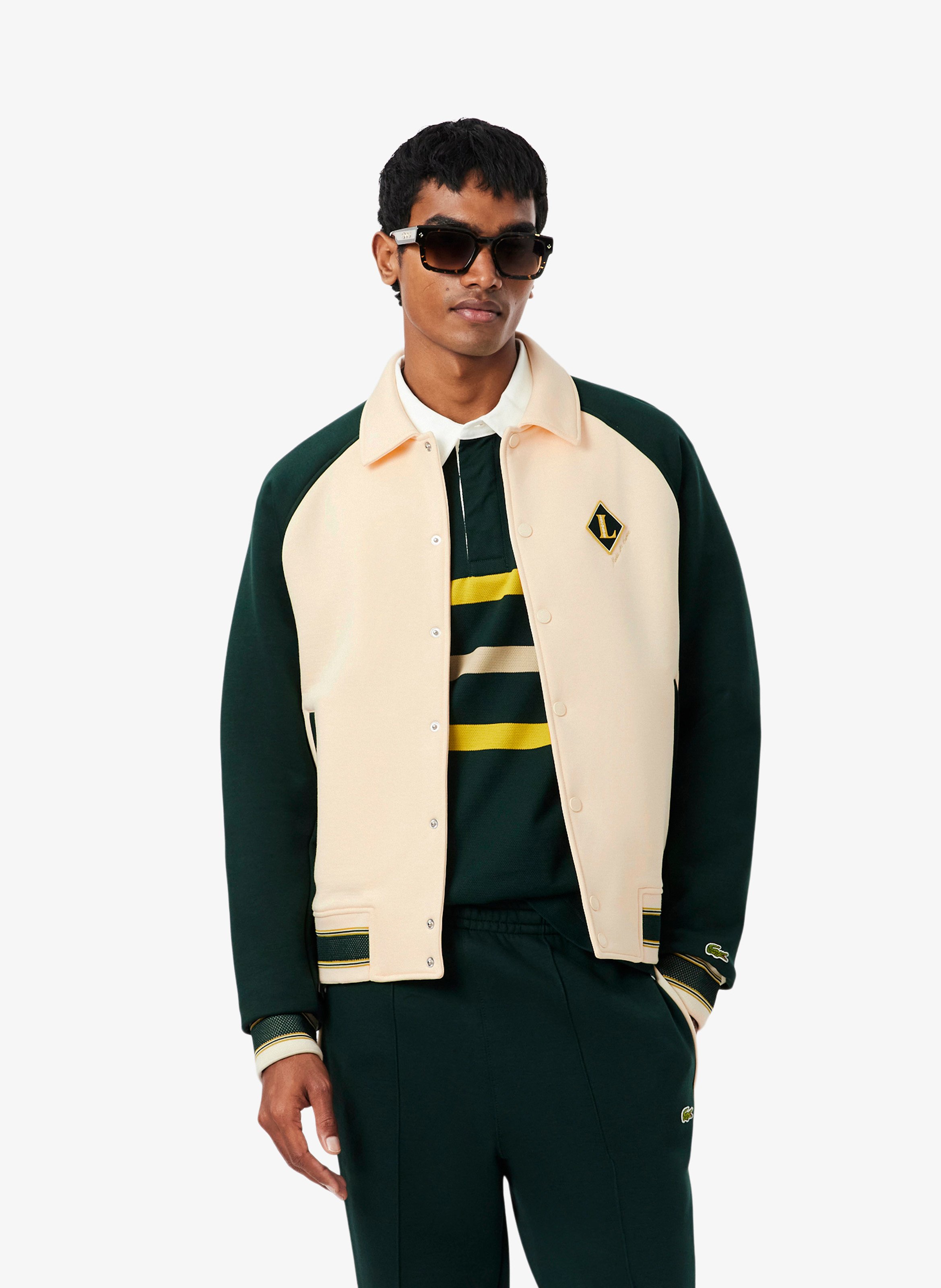 Gerade geschnittene Jacke aus Baumwoll-Mix mit klassischem Kragen LACOSTE Beige