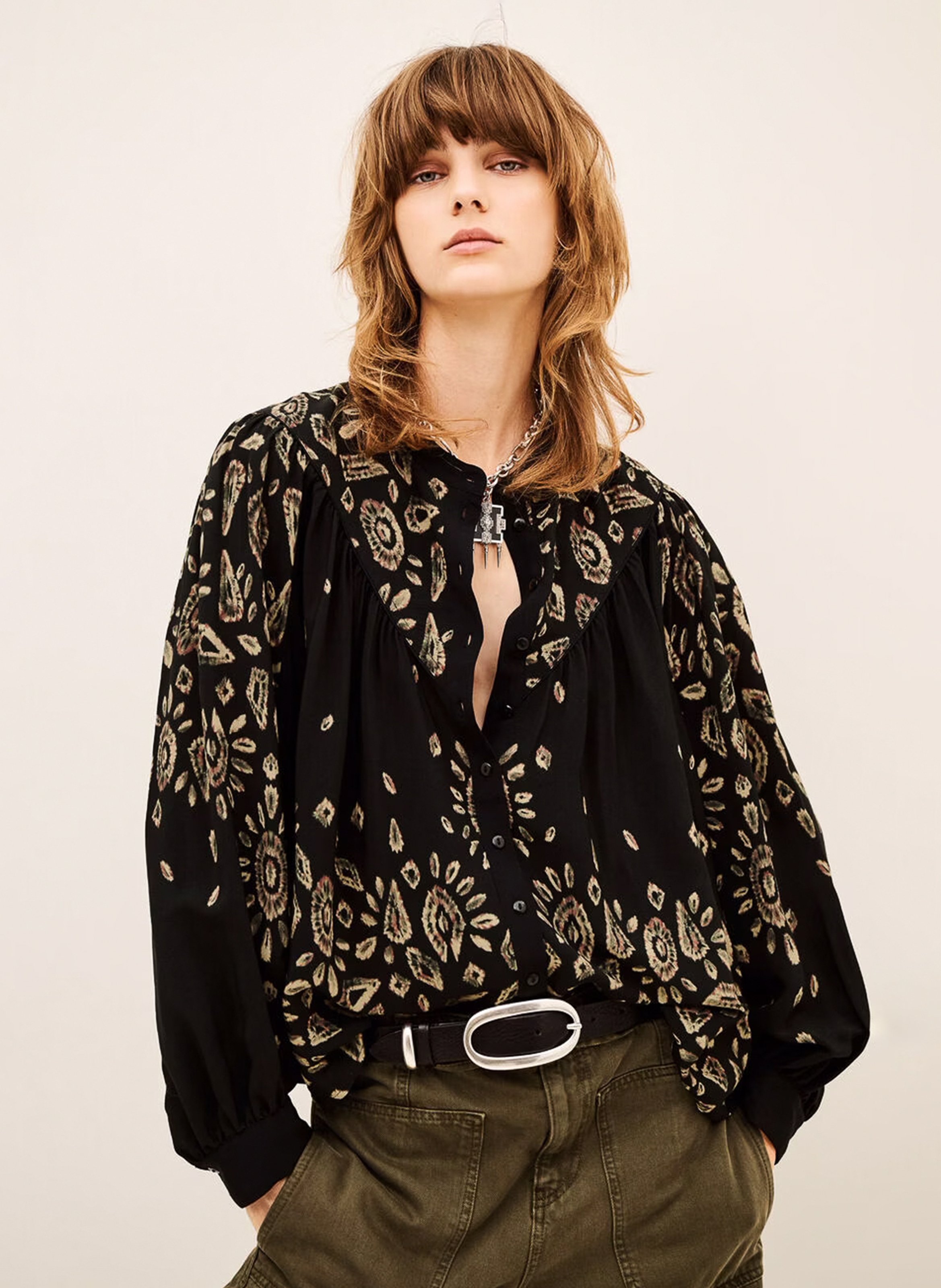 Blouse col rond imprimée BA&SH Noir