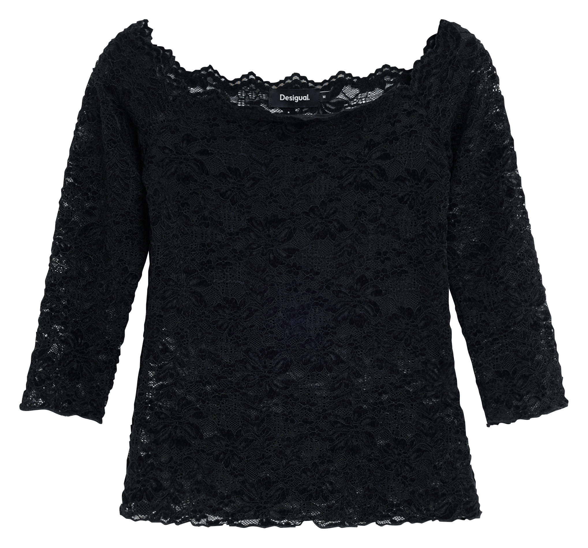 Aansluitende top met 3/4-mouwen van kant DESIGUAL Zwart