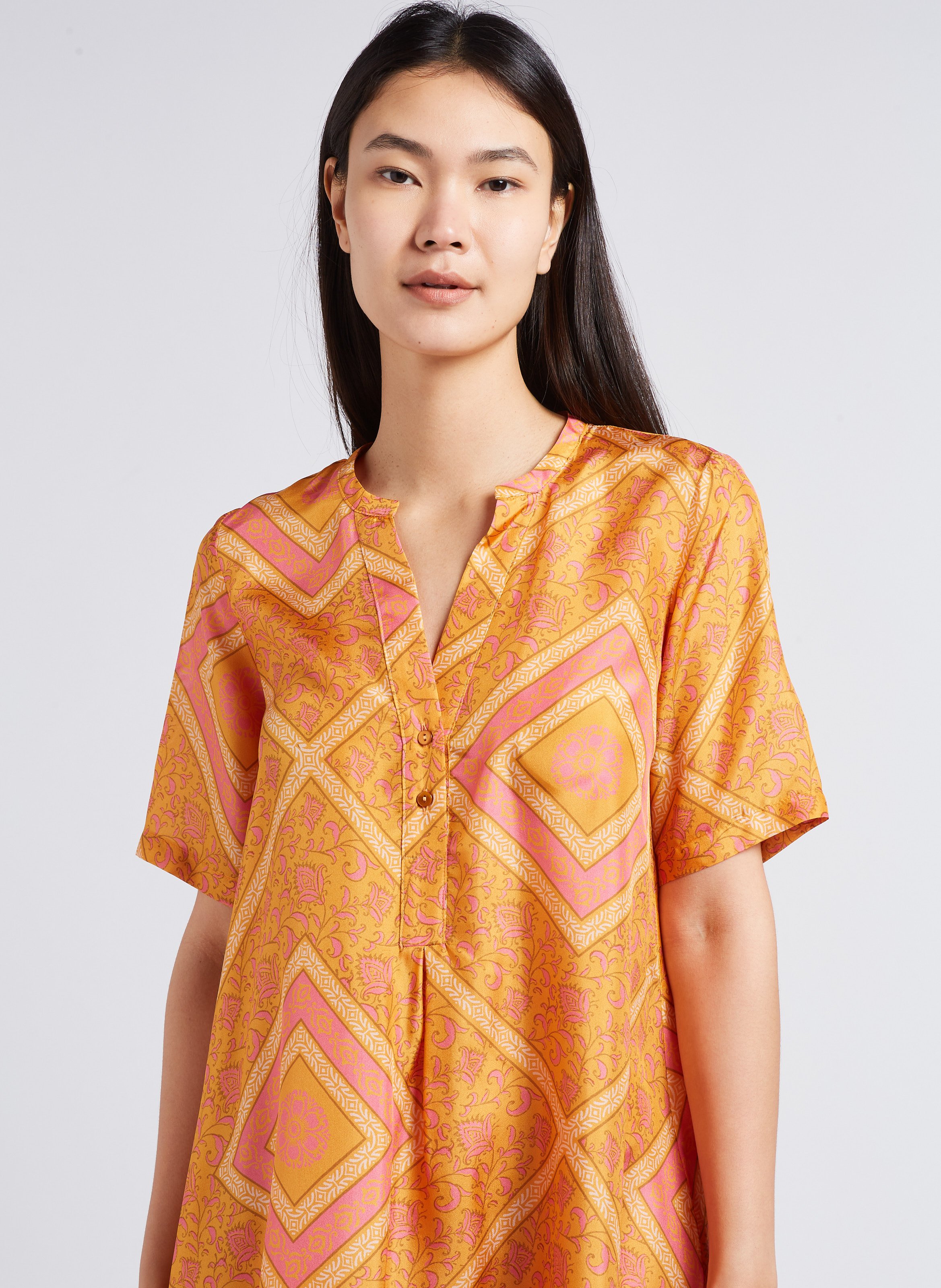 V-neck printed silk midi dress MOMONI Orange