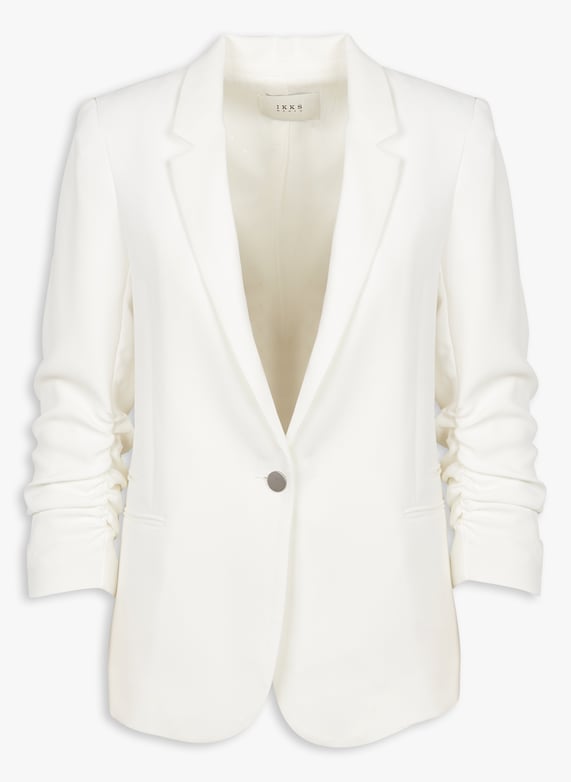 Chaqueta recta de crepé con cuello sastre Blanco Ikks Mujer