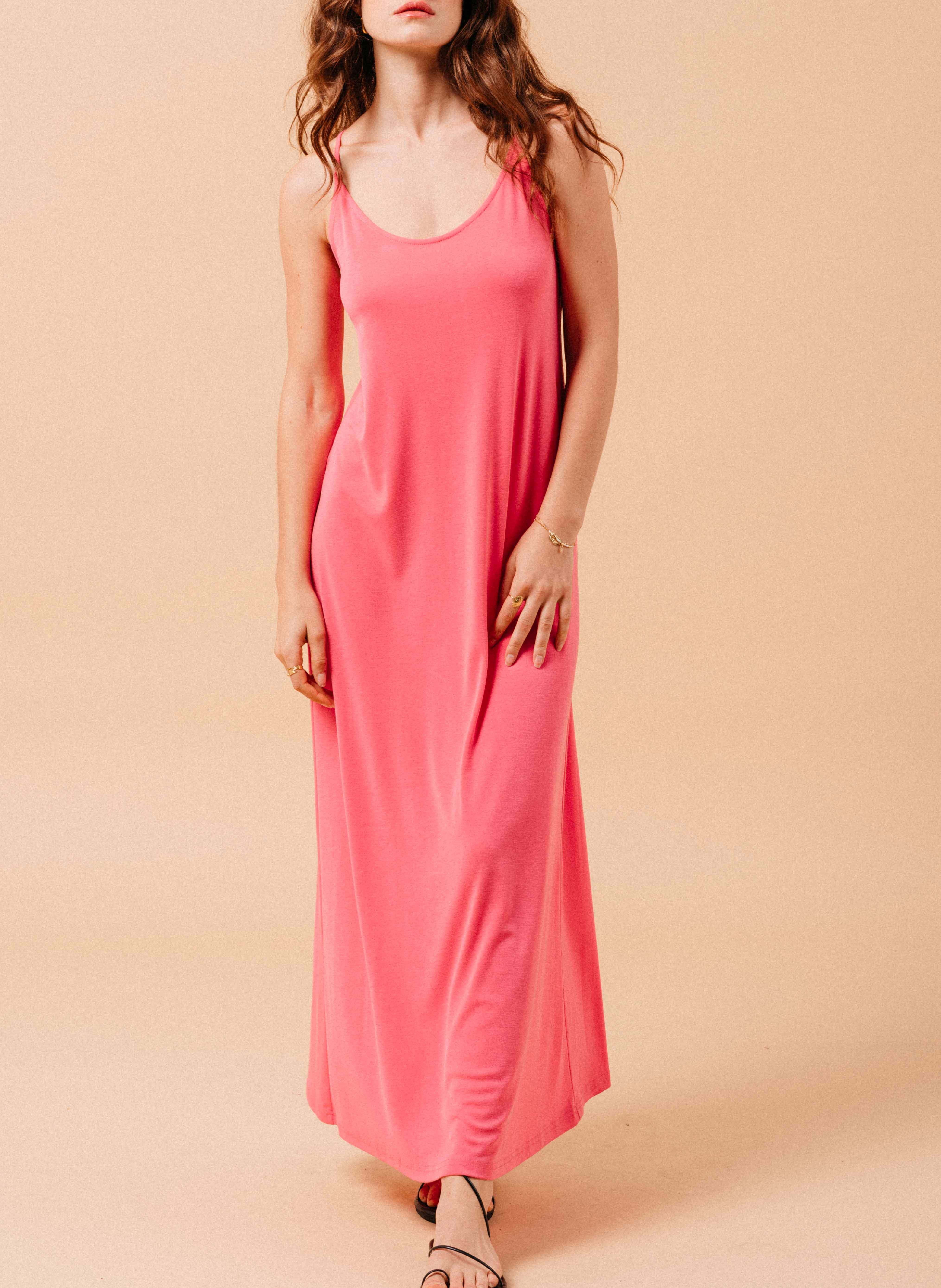 Robe longue ajustée à bretelles GRACE ET MILA Rose