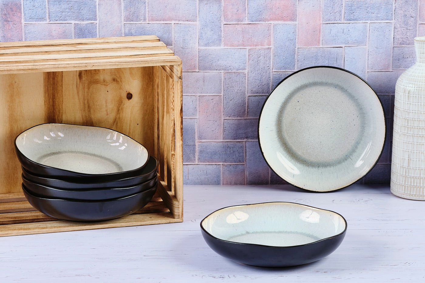 Iris ivory white ø22.5cm deep plate - 6 pieces BJORN White