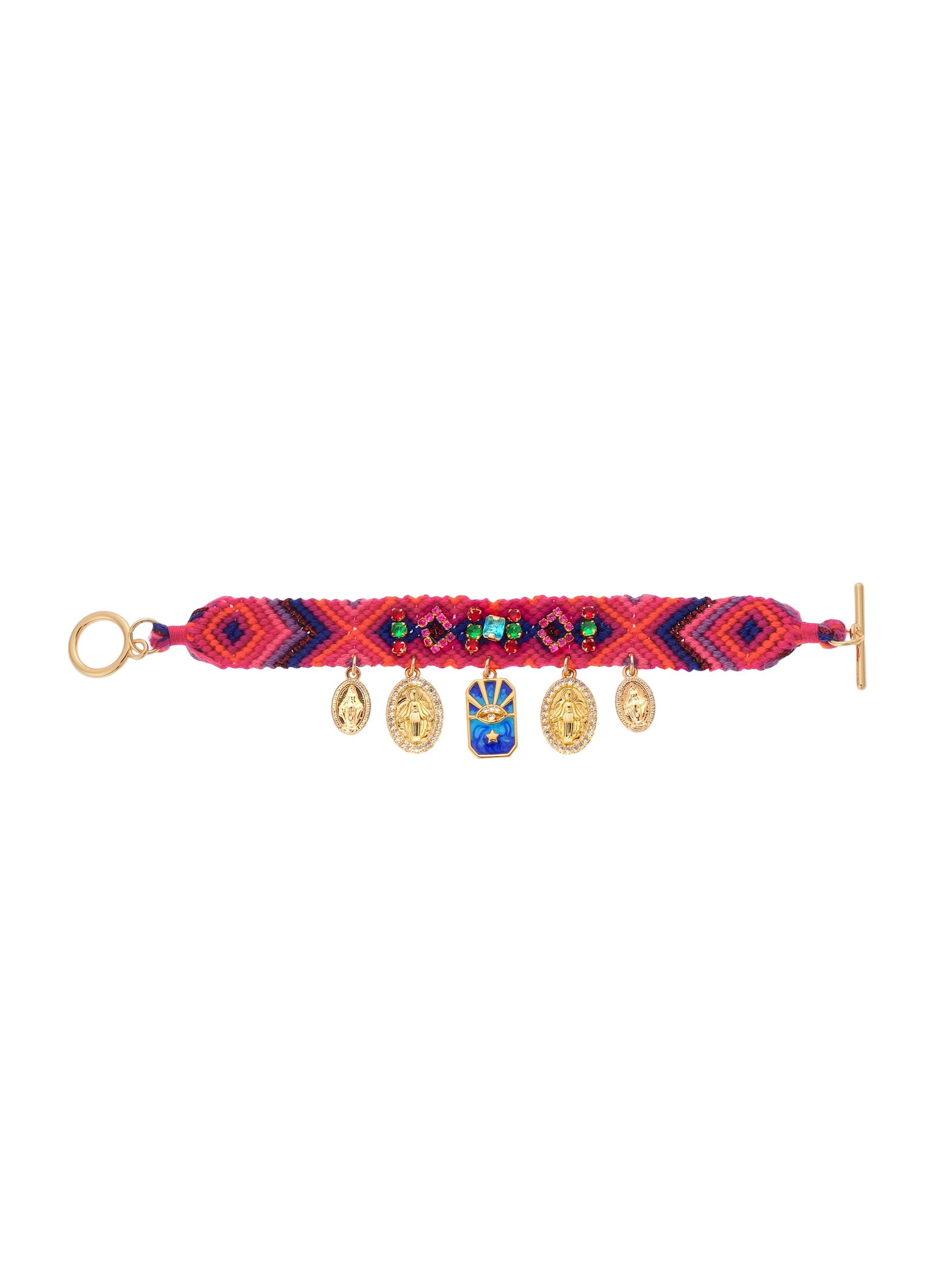 Woven bracelet with beads and charms HIPANEMA Pink