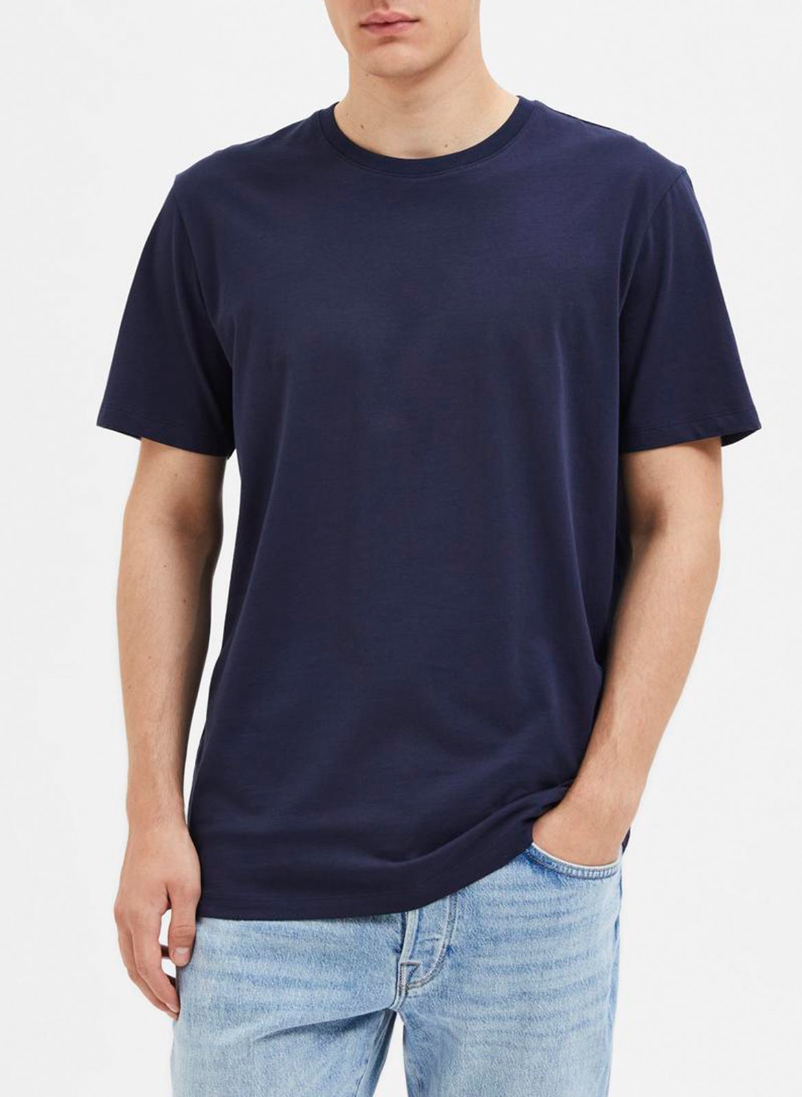 Tee-shirt droit col rond en coton Bleu
