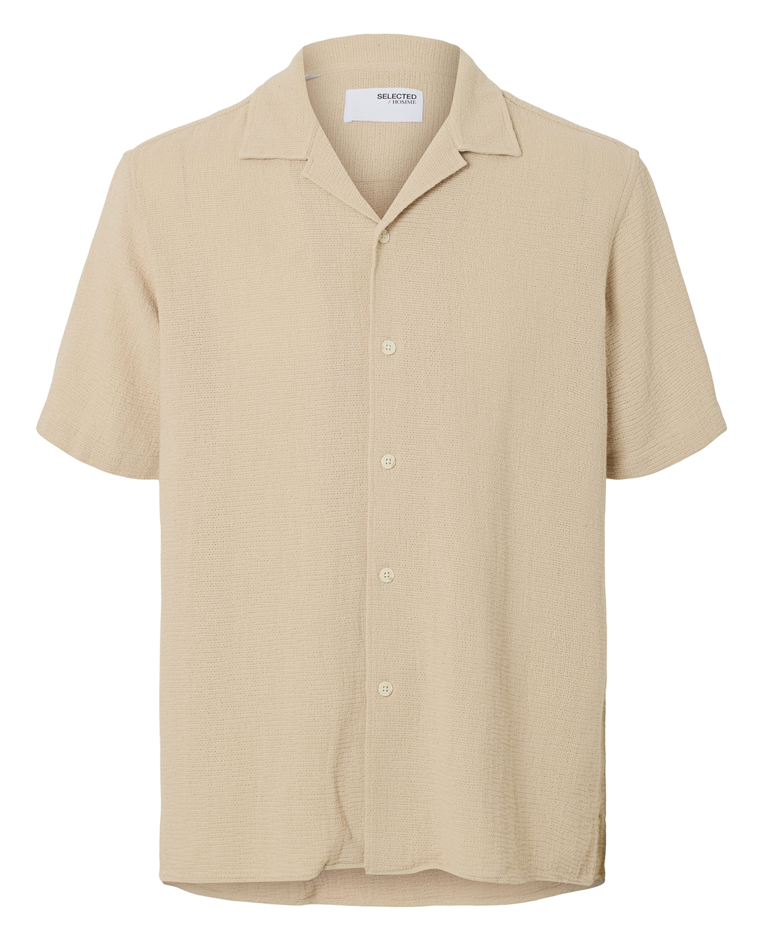 Regular-fit organic cotton shirt with camp collar Beige