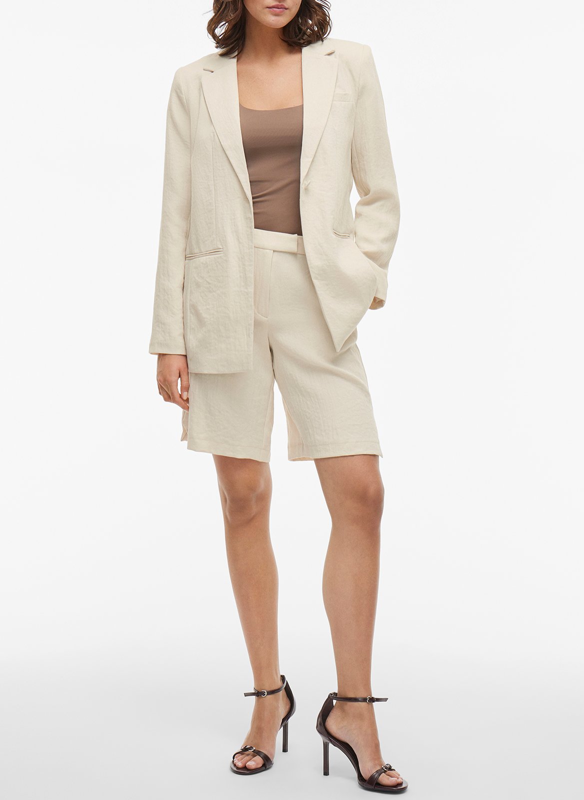 Lange Shorts mit hohem Bund VILA Beige