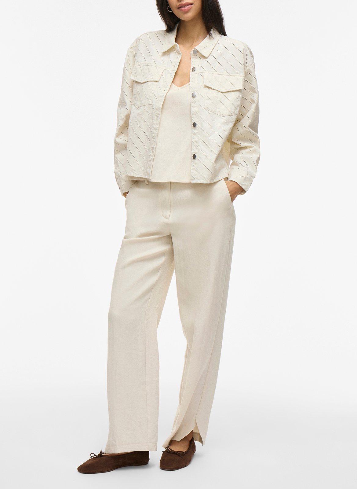 Veste col classique en coton VILA Beige