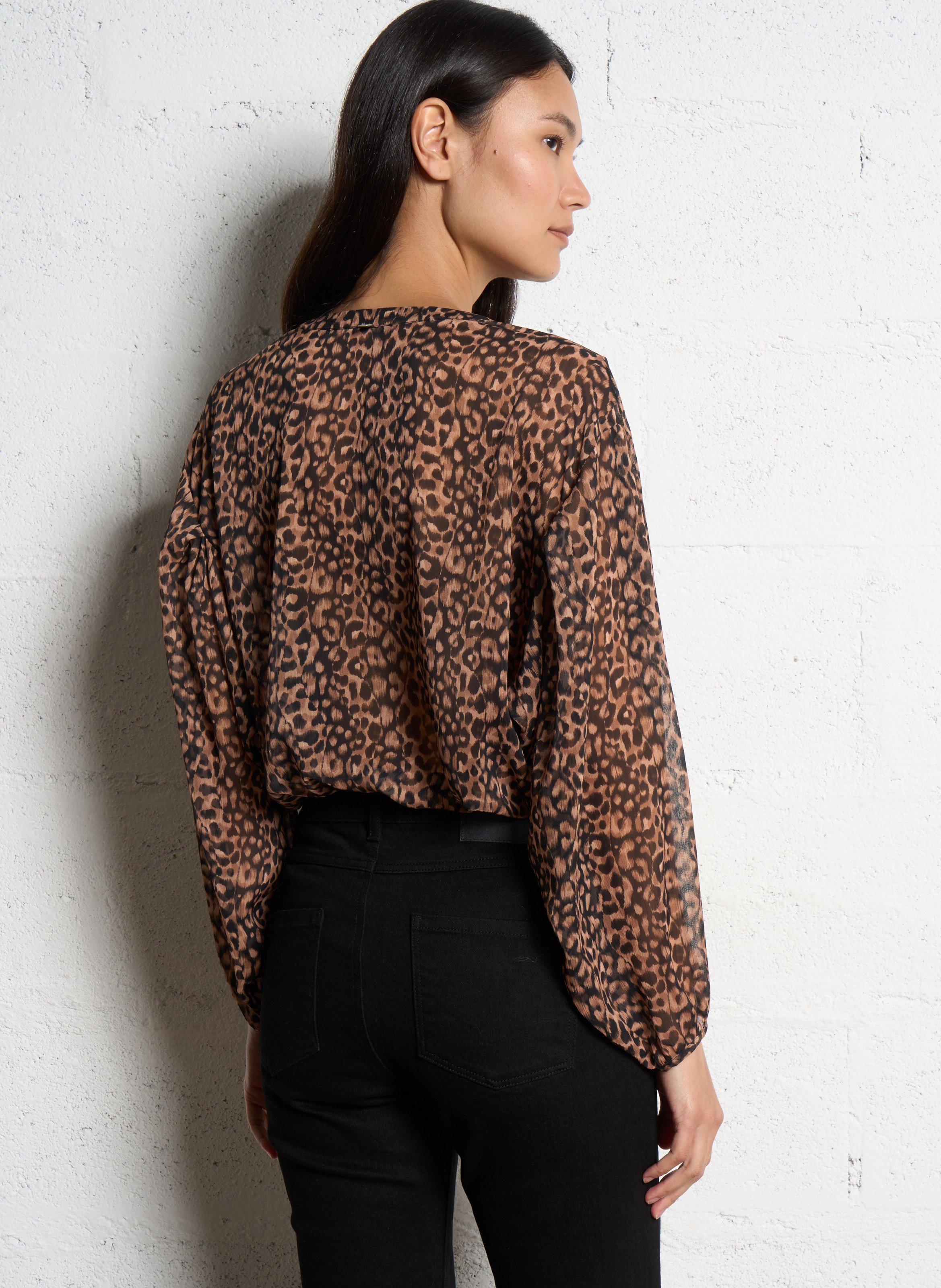 Blouse col V imprimé léopard ONE STEP Noir