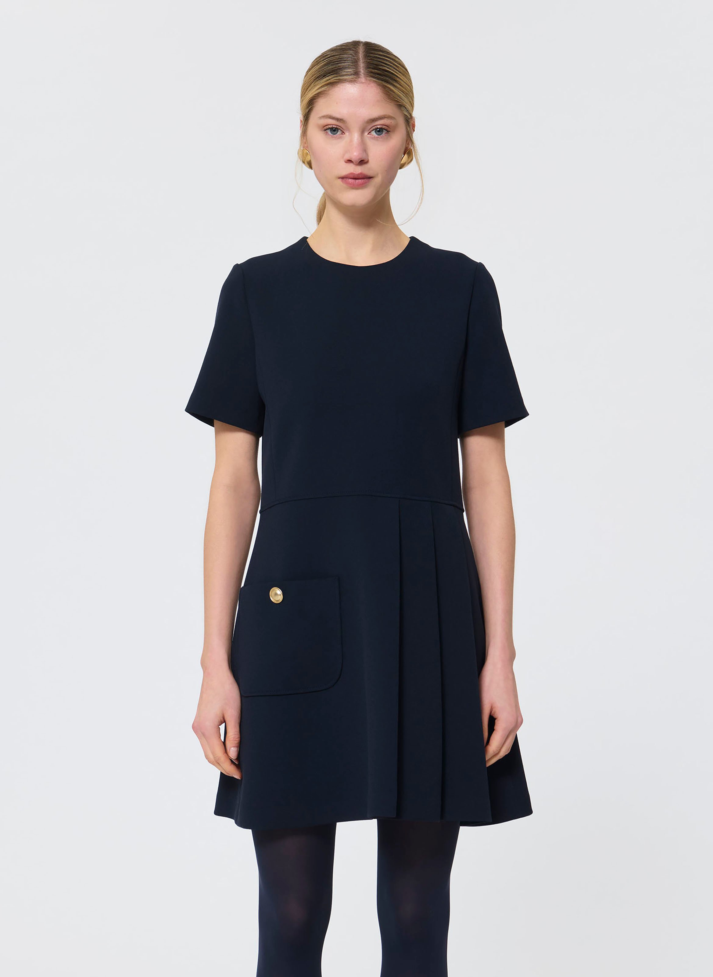 Abito corto a collo rotondo plissettato monocolore TARA JARMON Blu