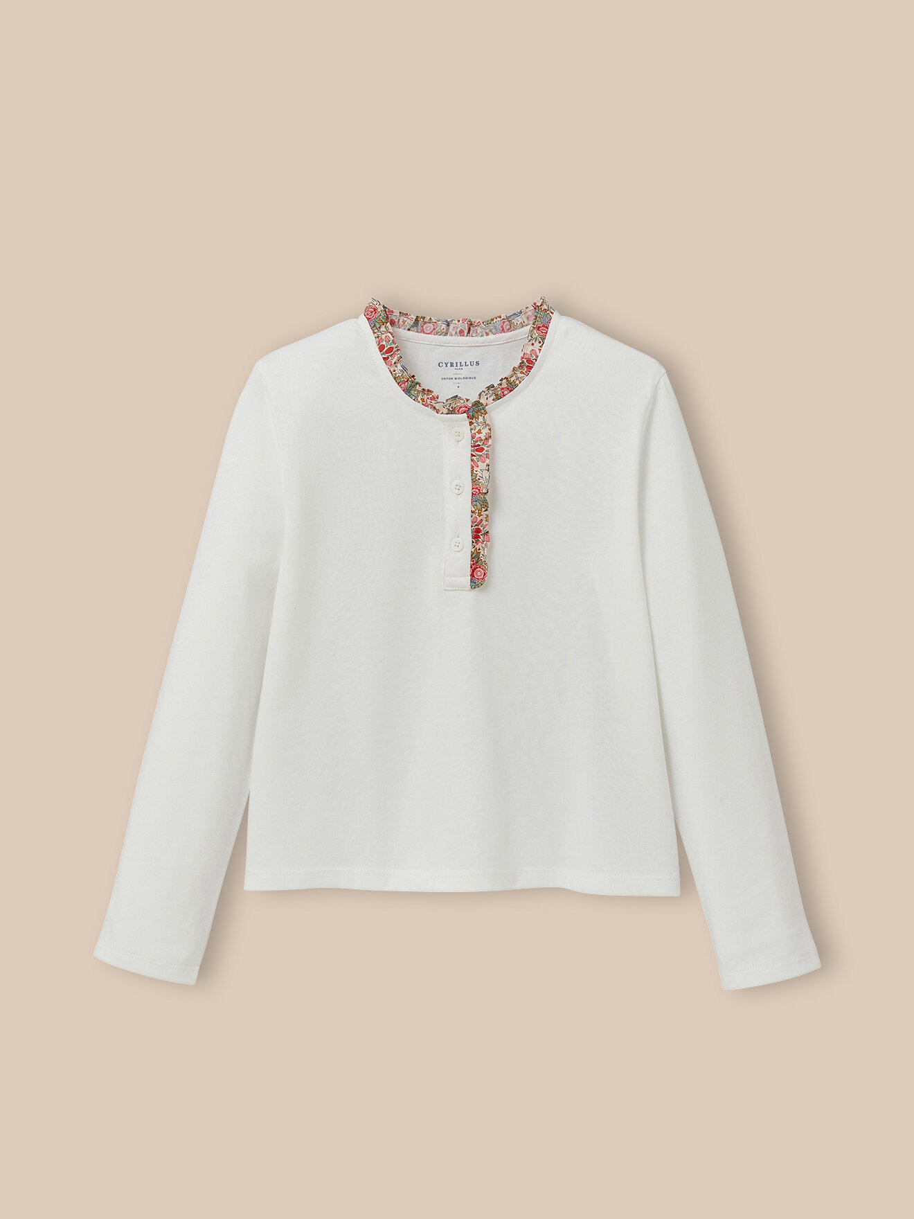 Tunisian T-shirt in organic cotton Liberty fabric CYRILLUS White