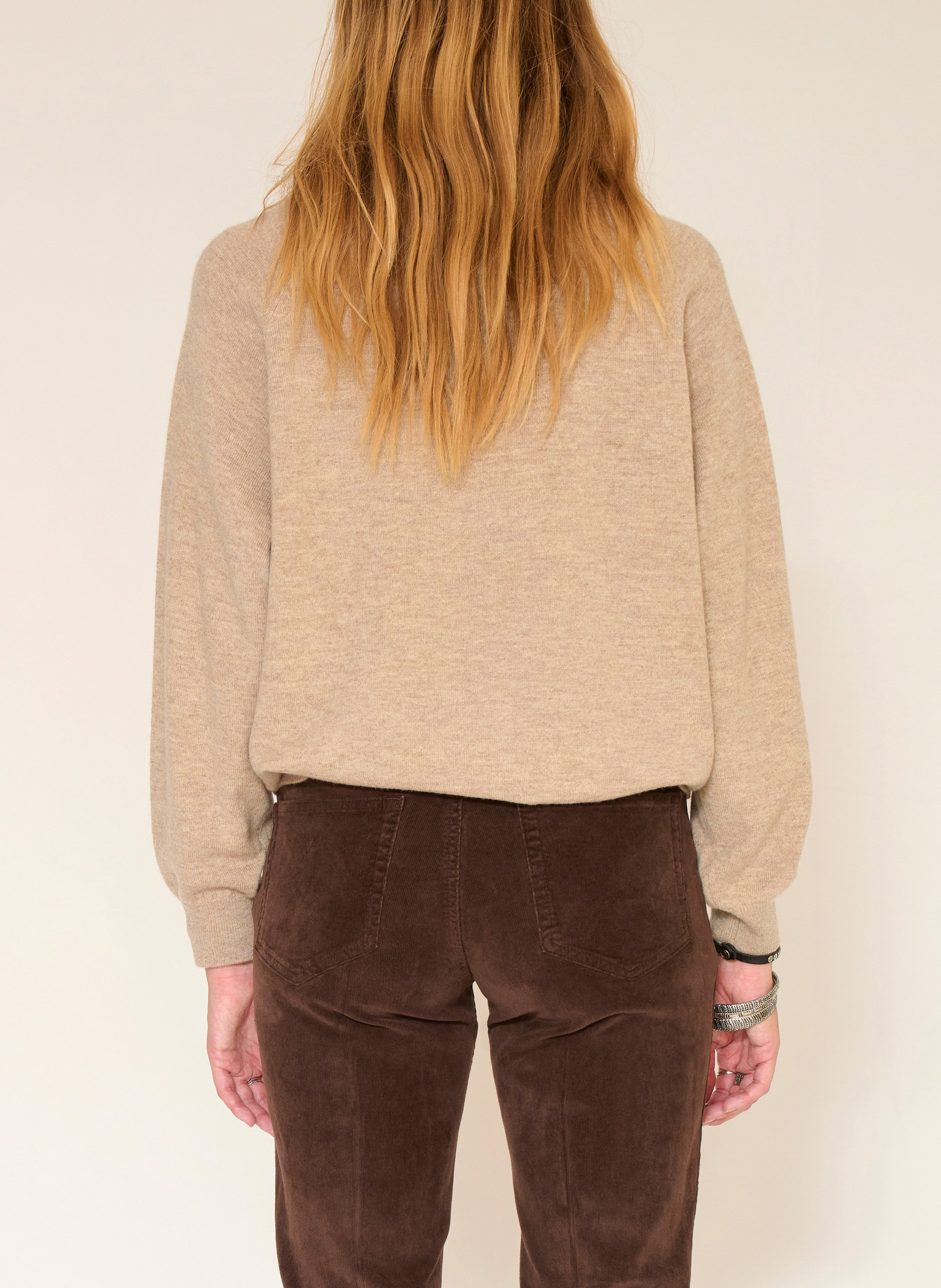 Pull droit col rond jacquard en laine mérinos MKT Marron