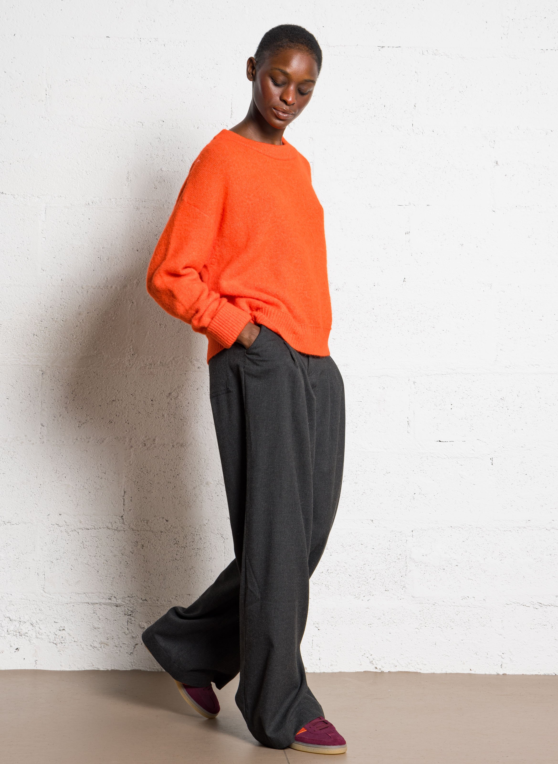 Pull ample col rond en laine mélangée AMERICAN VINTAGE Rouge