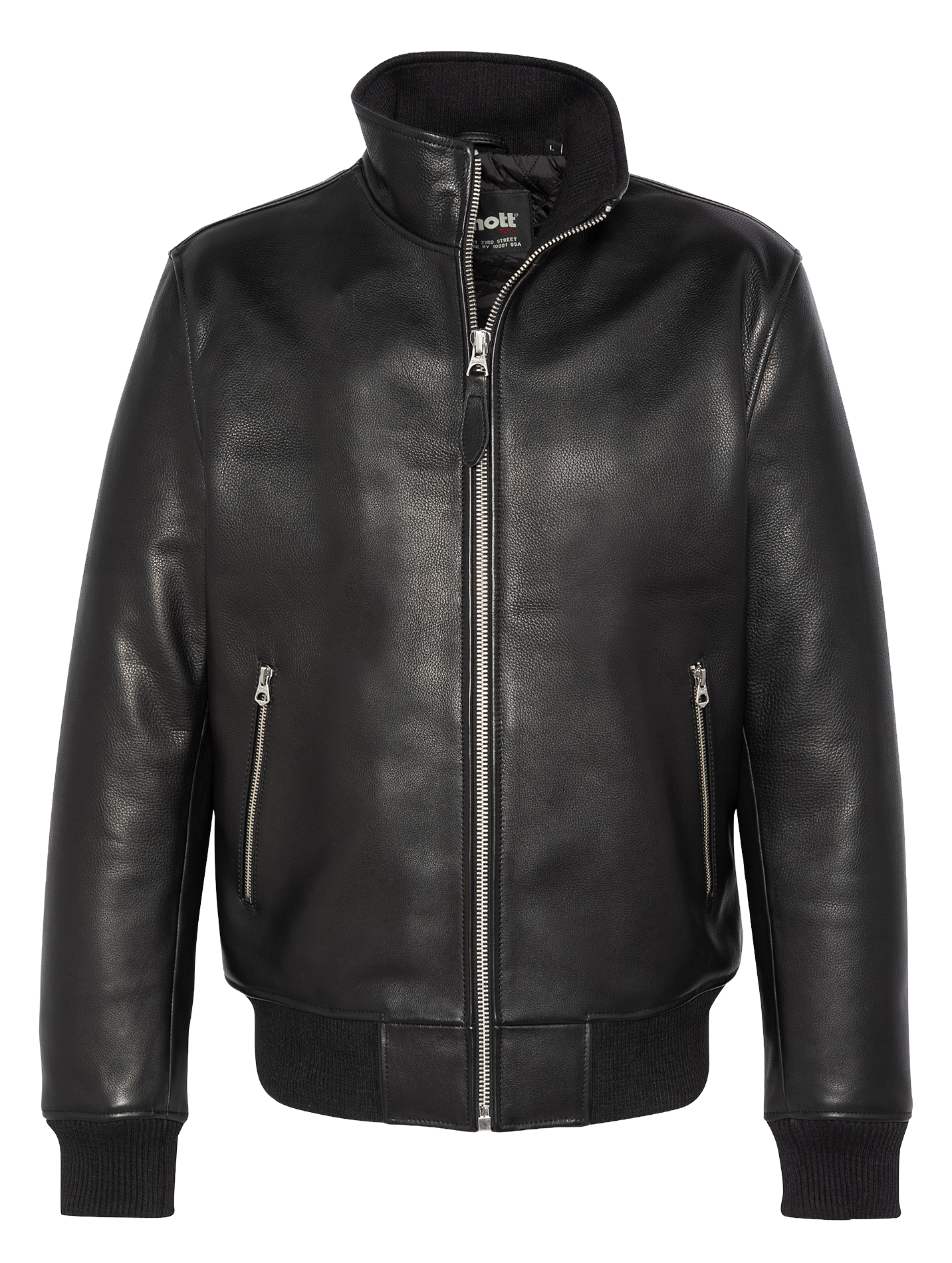 Blouson en cuir droit col montant  SCHOTT Noir