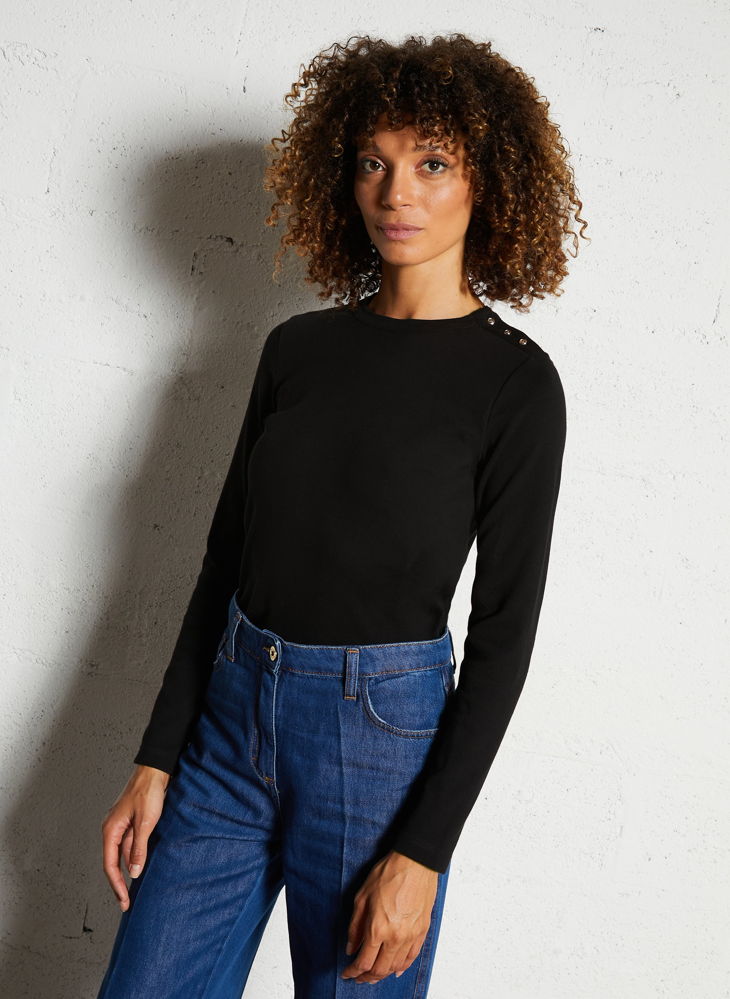 Round-neck straight-cut cotton-blend T-shirt ARMOR LUX Black