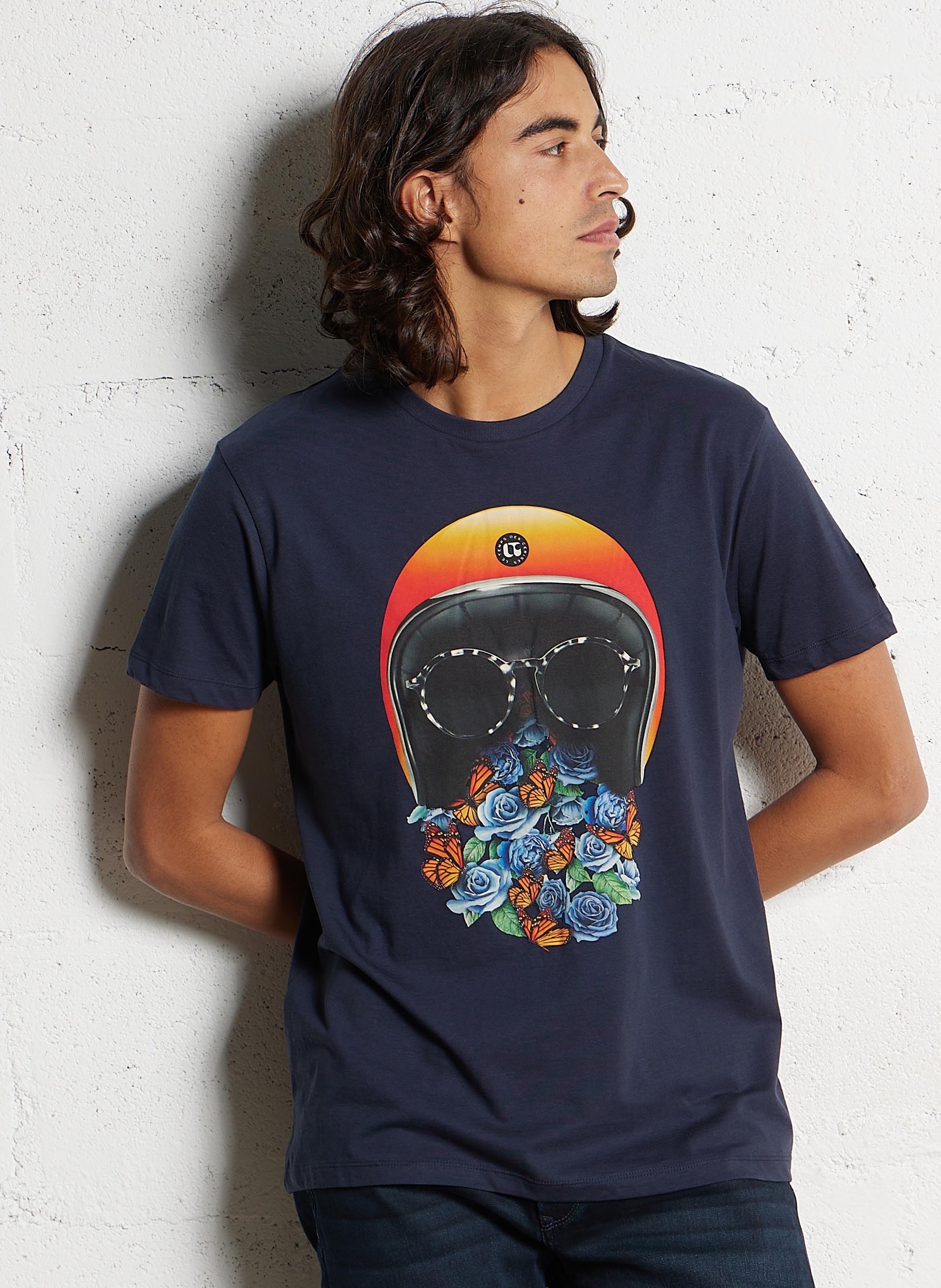 Loose-fit screen-printed cotton T-shirt LE TEMPS DES CERISES Blue