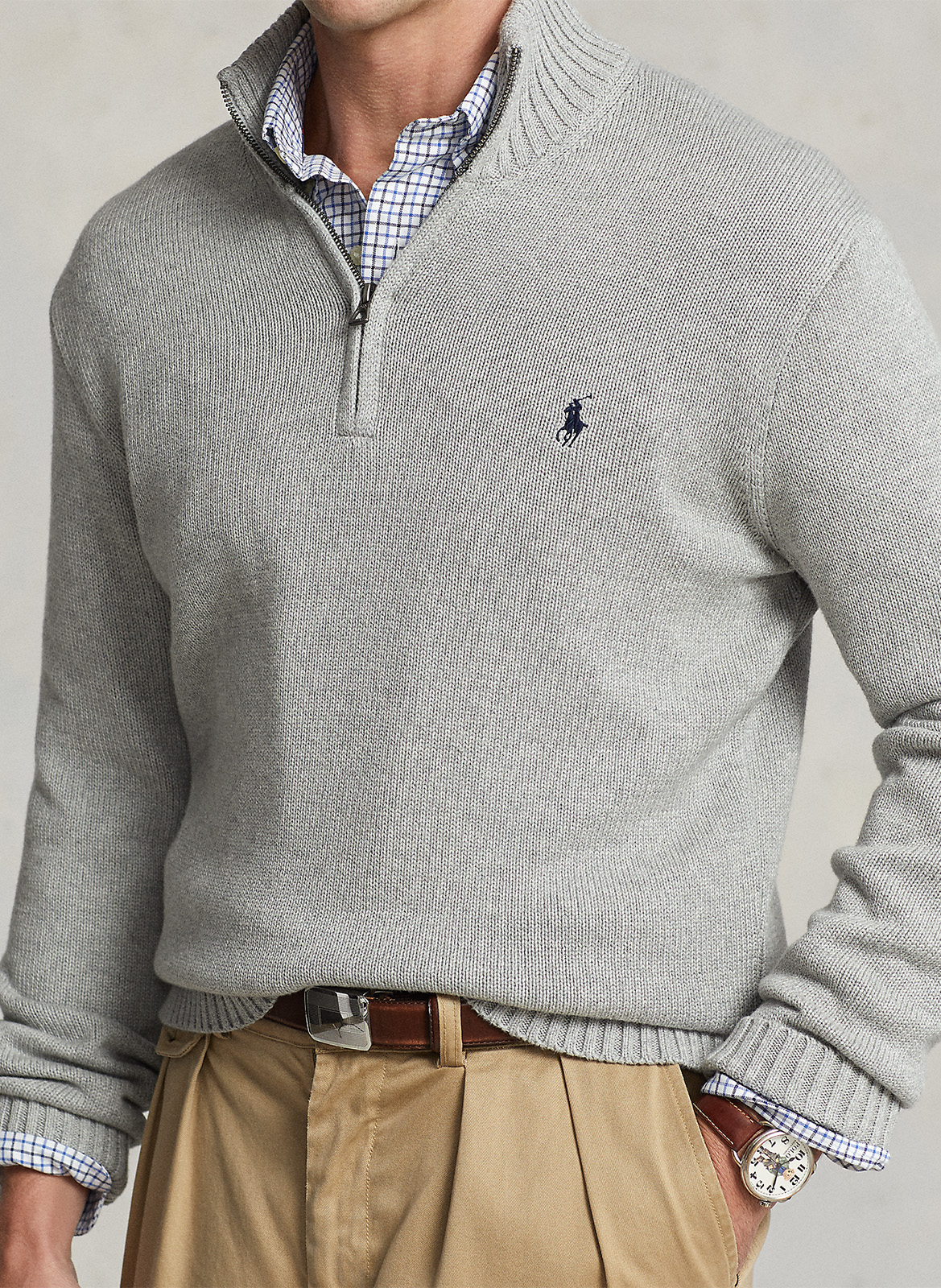 Baumwoll-Pullover mit Reißverschluss am Kragen POLO RALPH LAUREN Grau