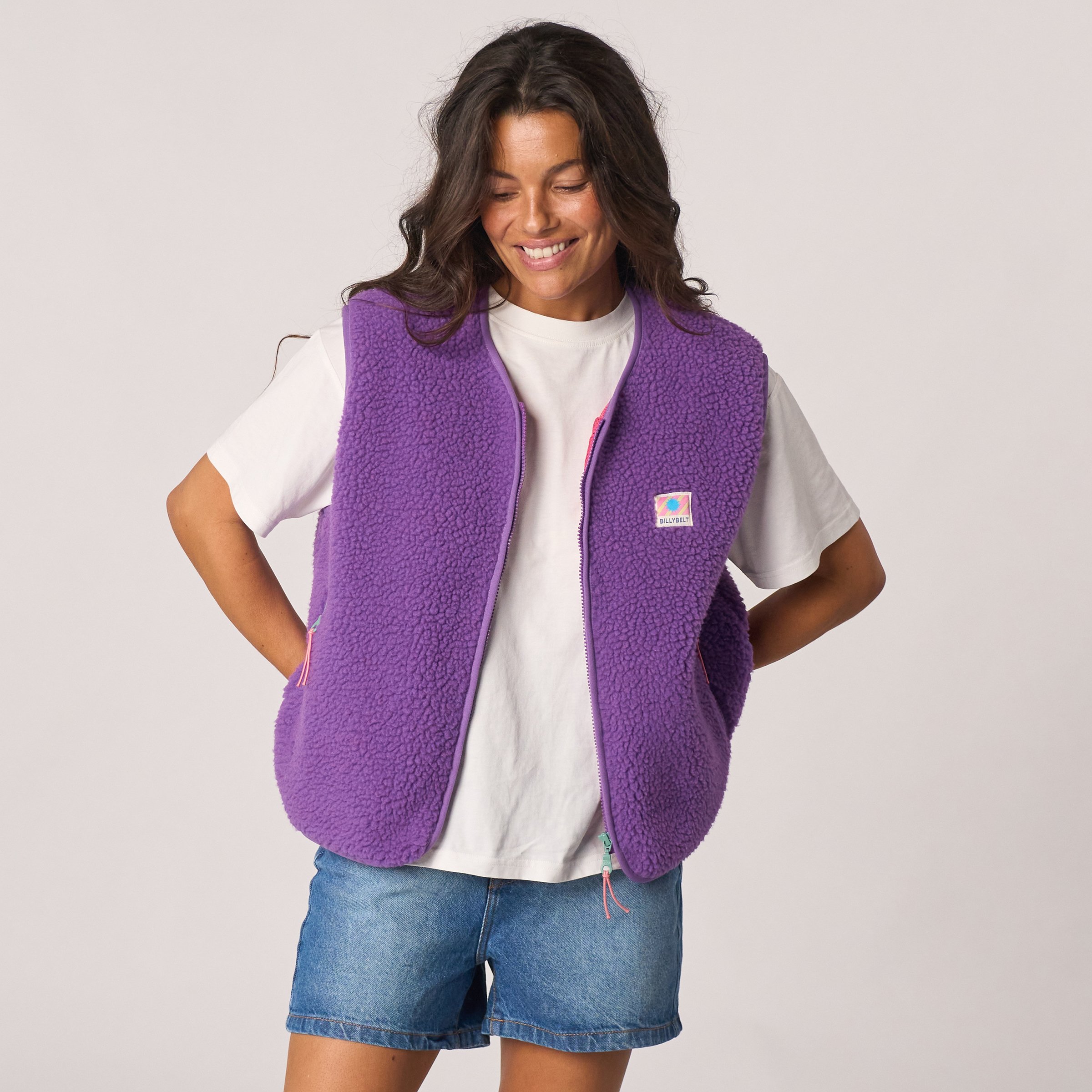Sleeveless Sherpa Zip-Up Vest BILLYBELT Purple